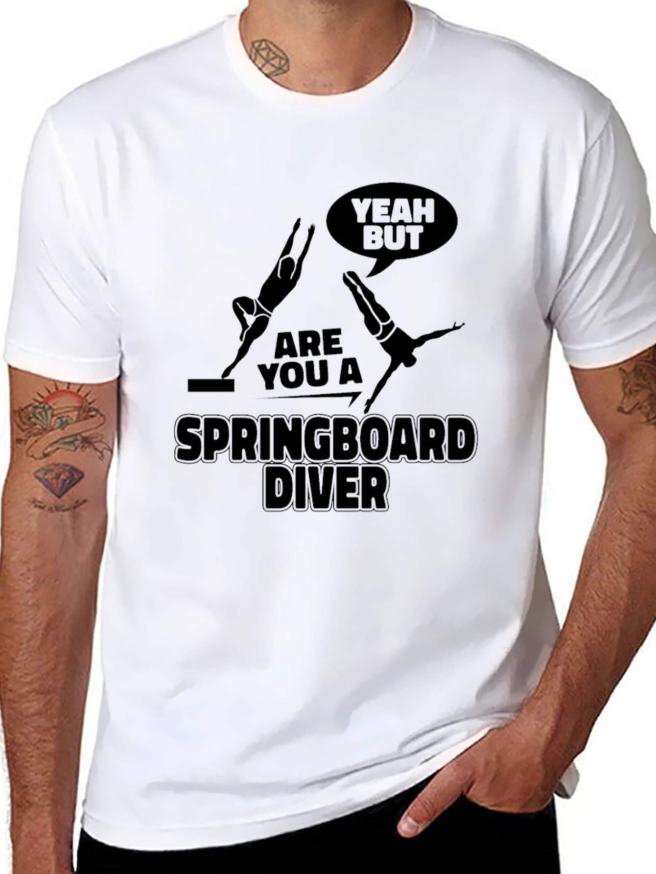 Springboard Diver Graphic Tee - Black Cotton T-Shirt