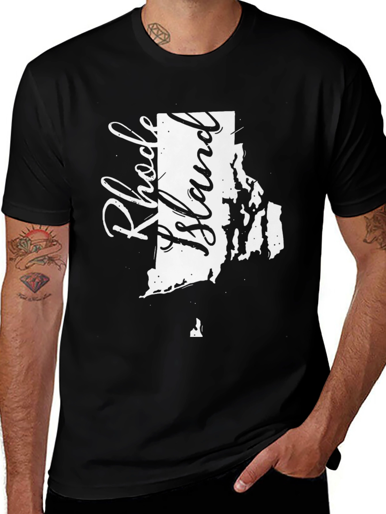 Rhode Island State Map Graphic Tee - Black