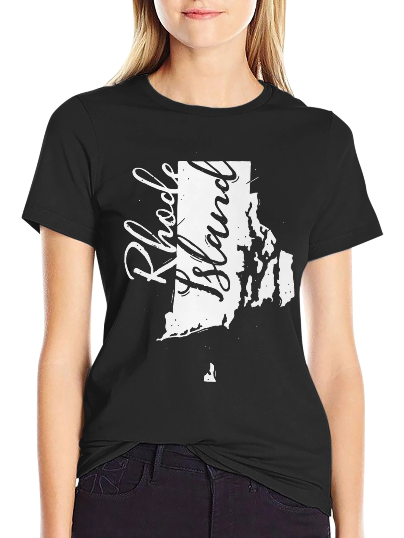 Rhode Island State Map Graphic Tee - Black