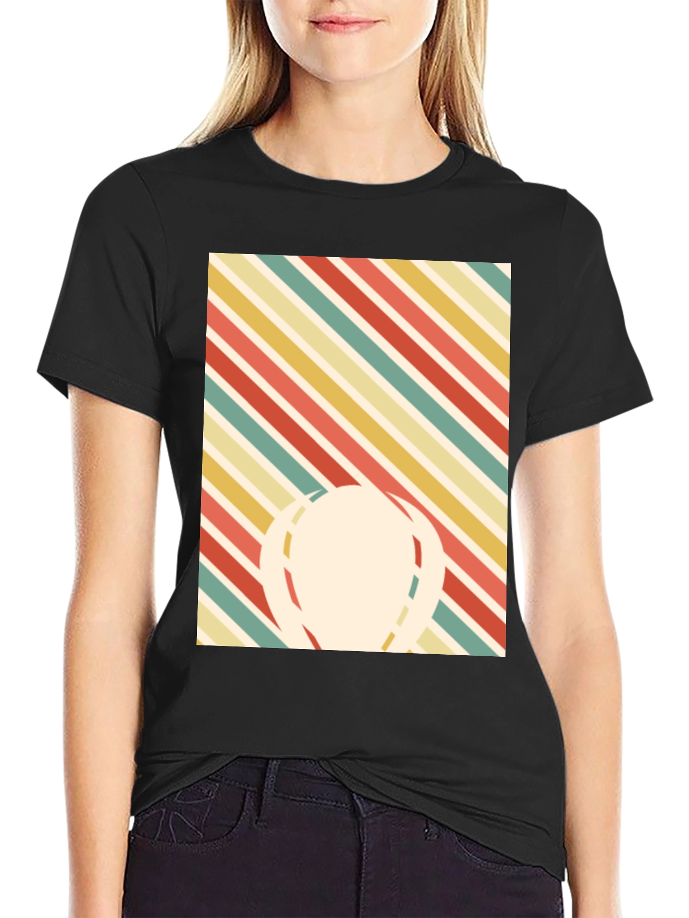 Retro Striped Graphic Tee - Mens Black T-Shirt