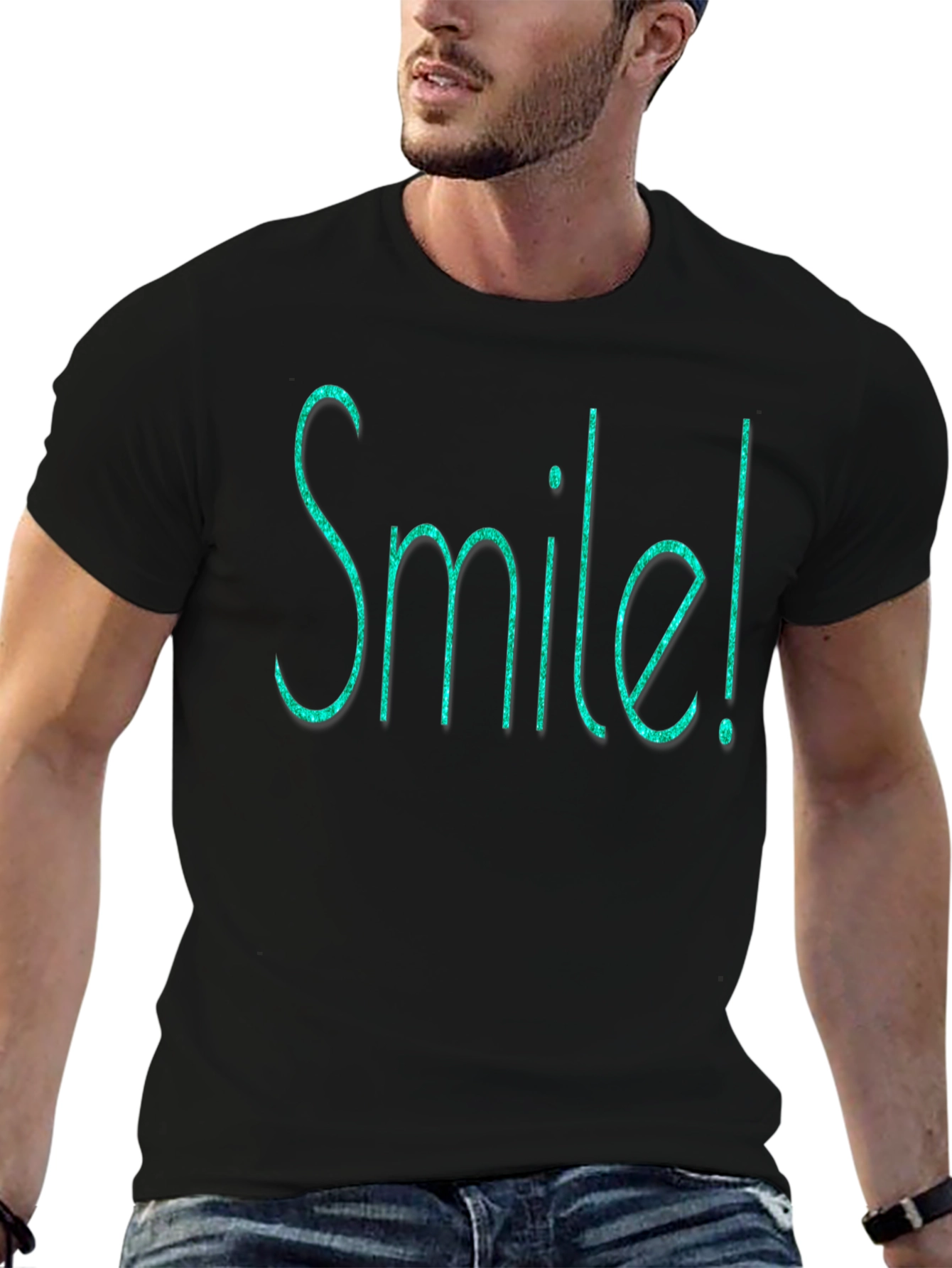 Smile Graphic Tee - Mens Crew Neck Soft Cotton