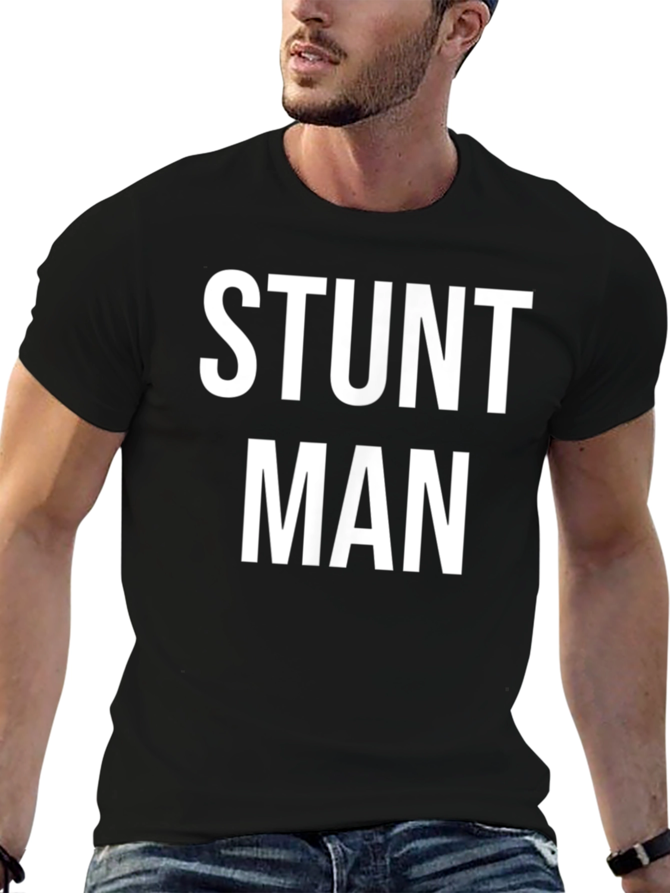Stunt Man Graphic Tee - Black Cotton T-Shirt