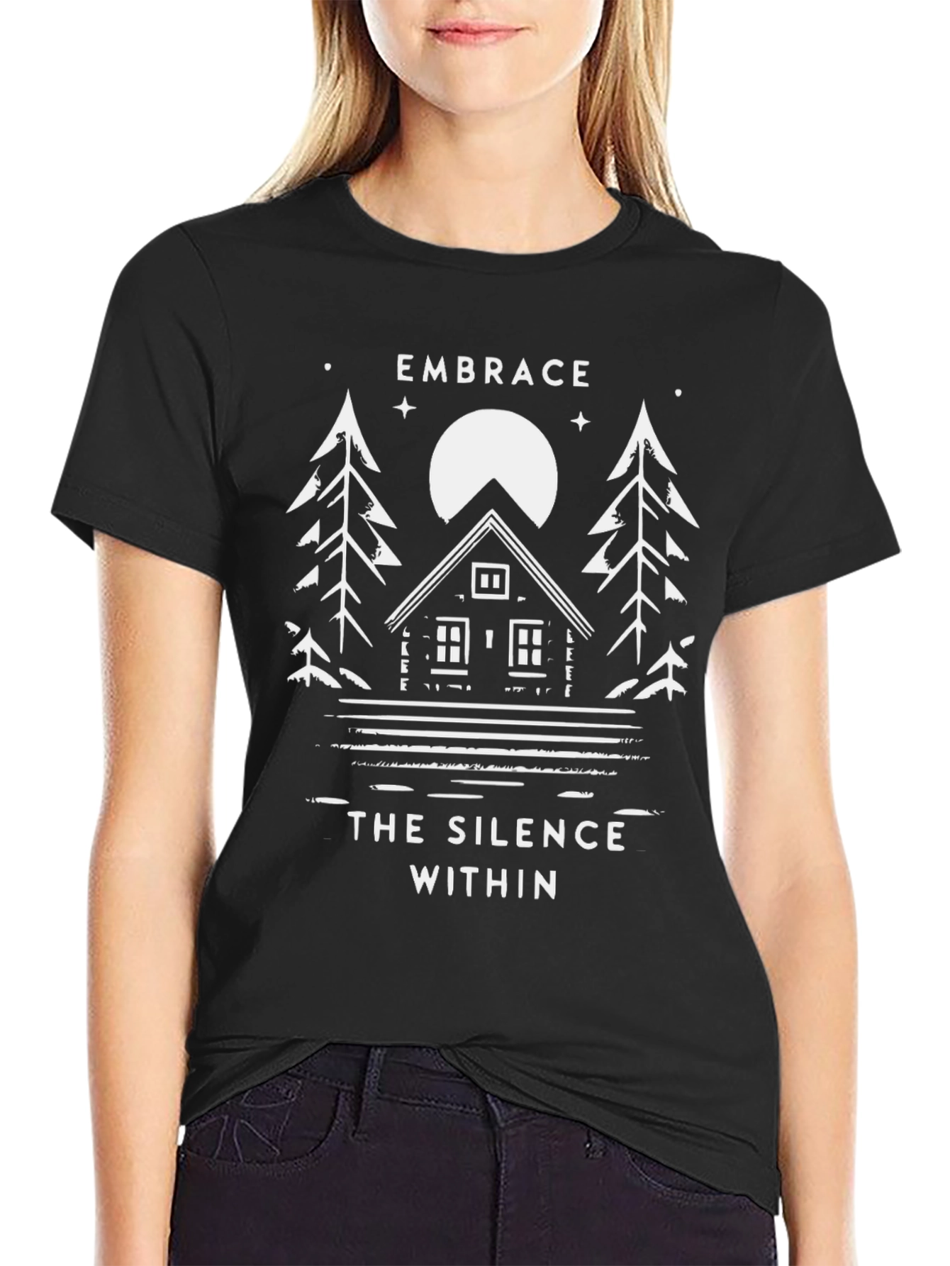 Embrace Silence Tee - Nature Inspired Black Shirt