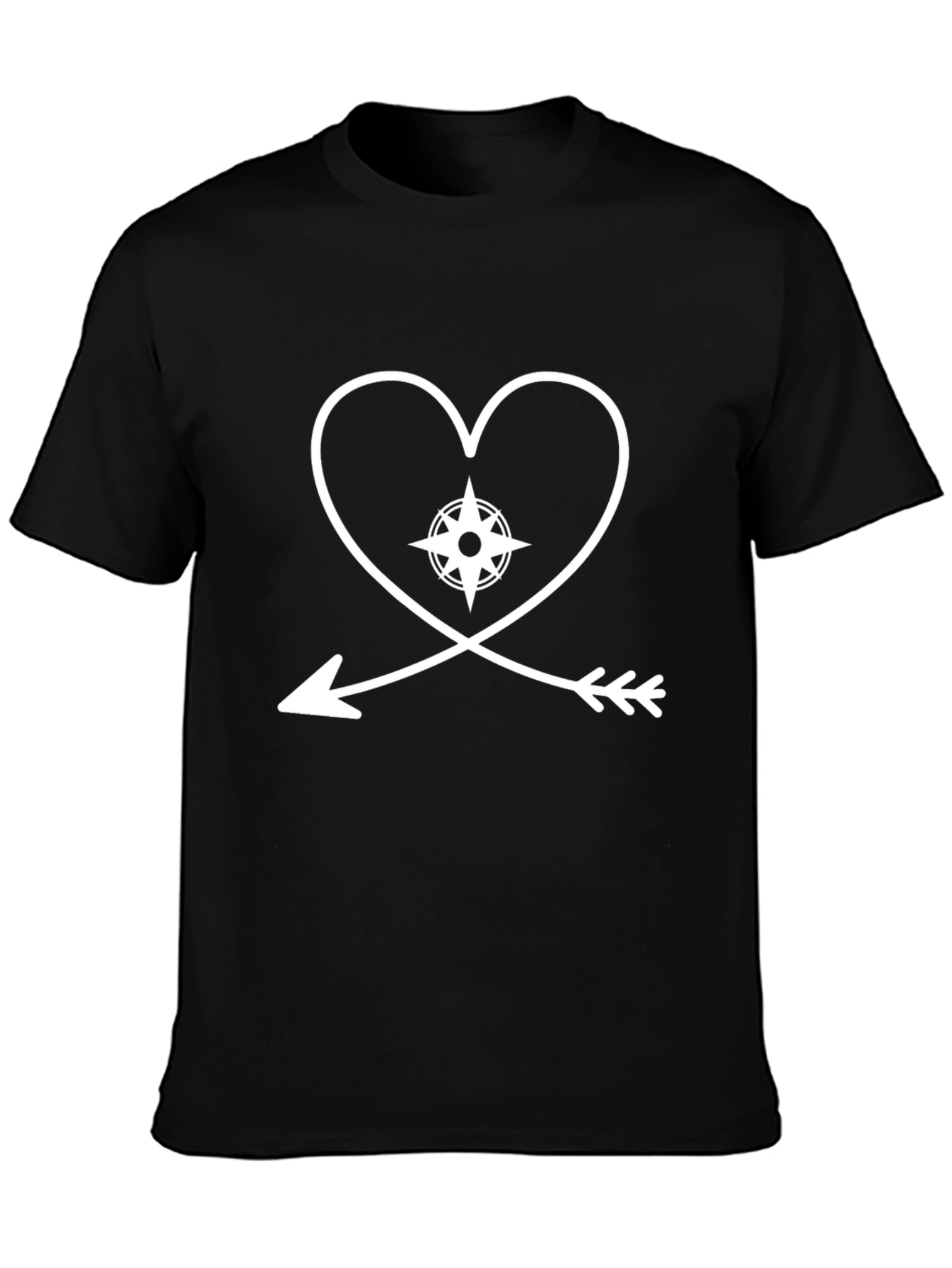 Heart Compass Arrow Black T-Shirt