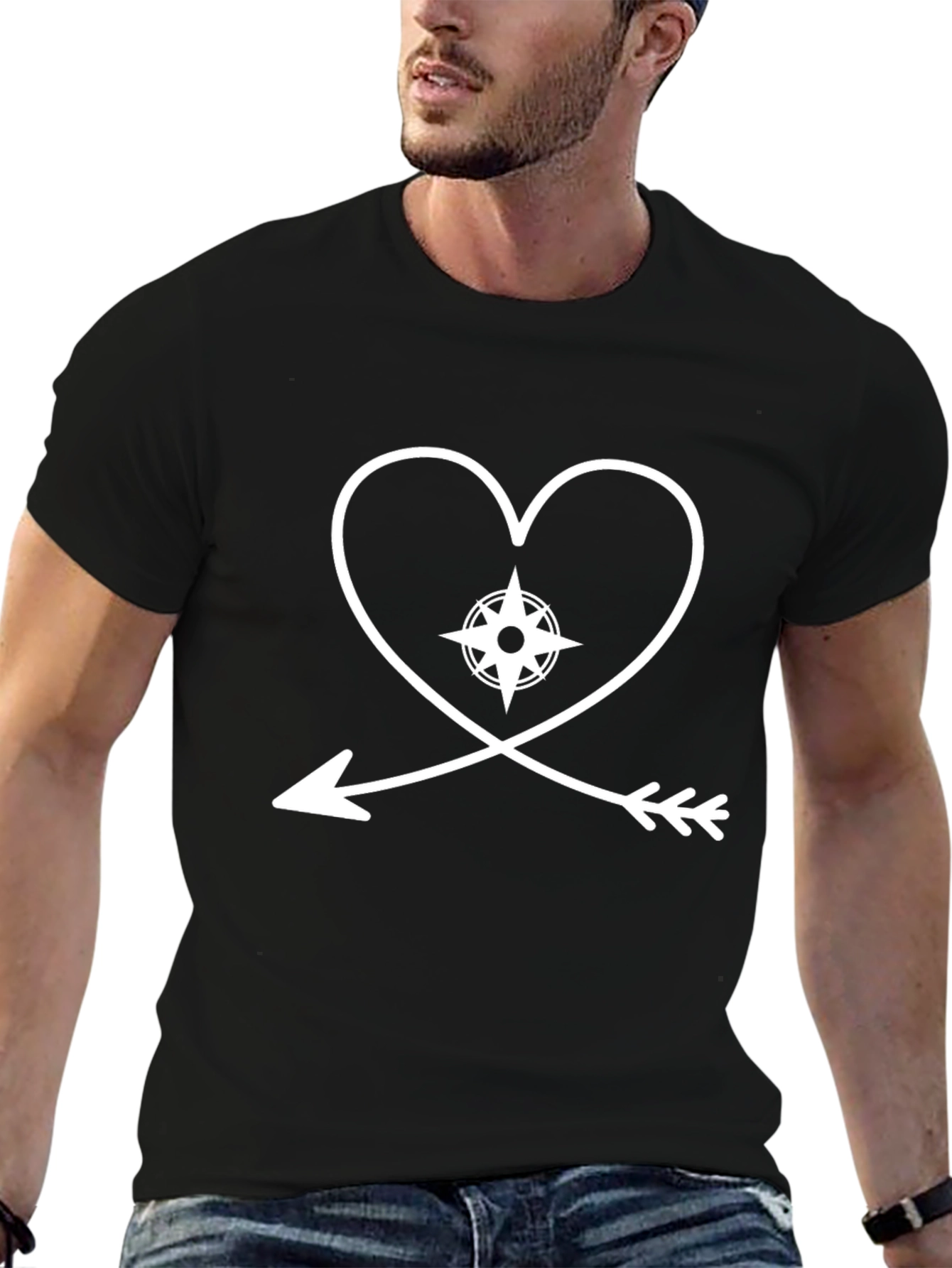 Heart Compass Arrow Black T-Shirt