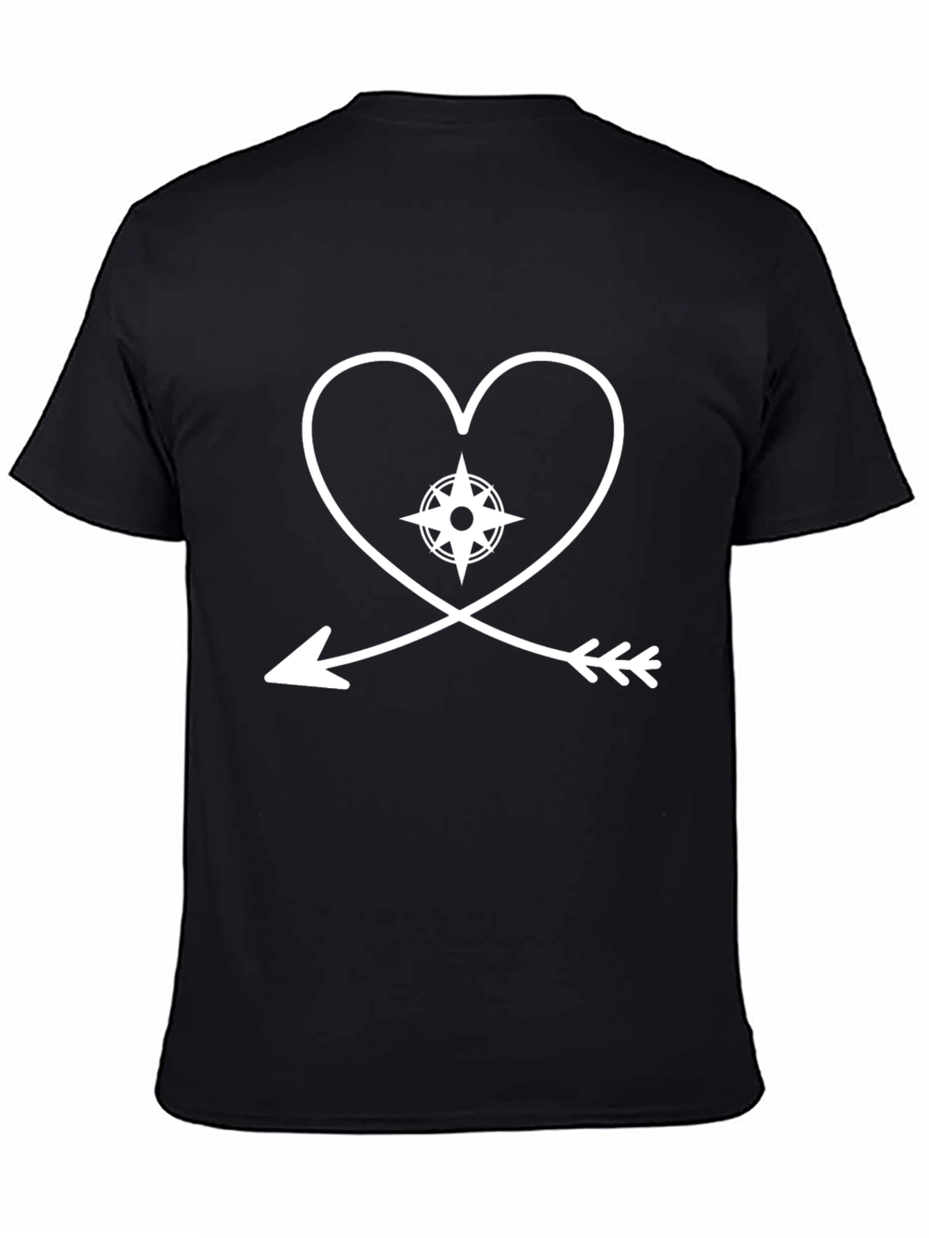 Heart Compass Arrow Black T-Shirt