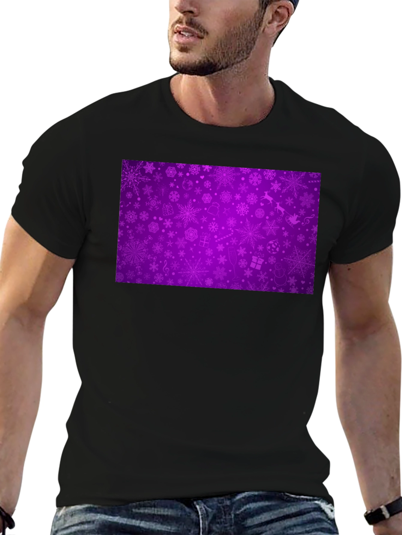 Festive Purple Snowflake Pattern T-Shirt