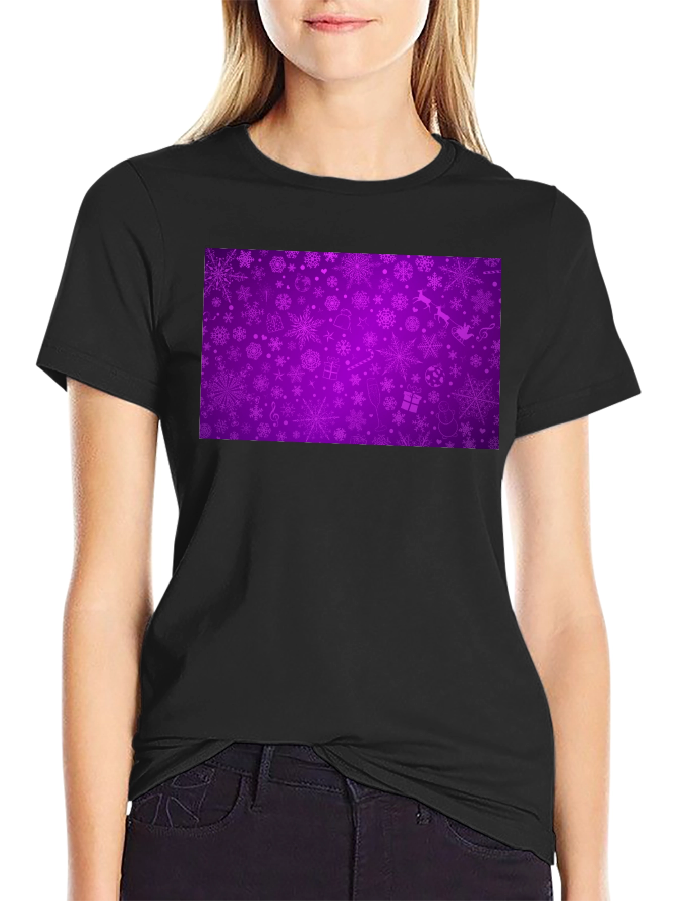 Festive Purple Snowflake Pattern T-Shirt