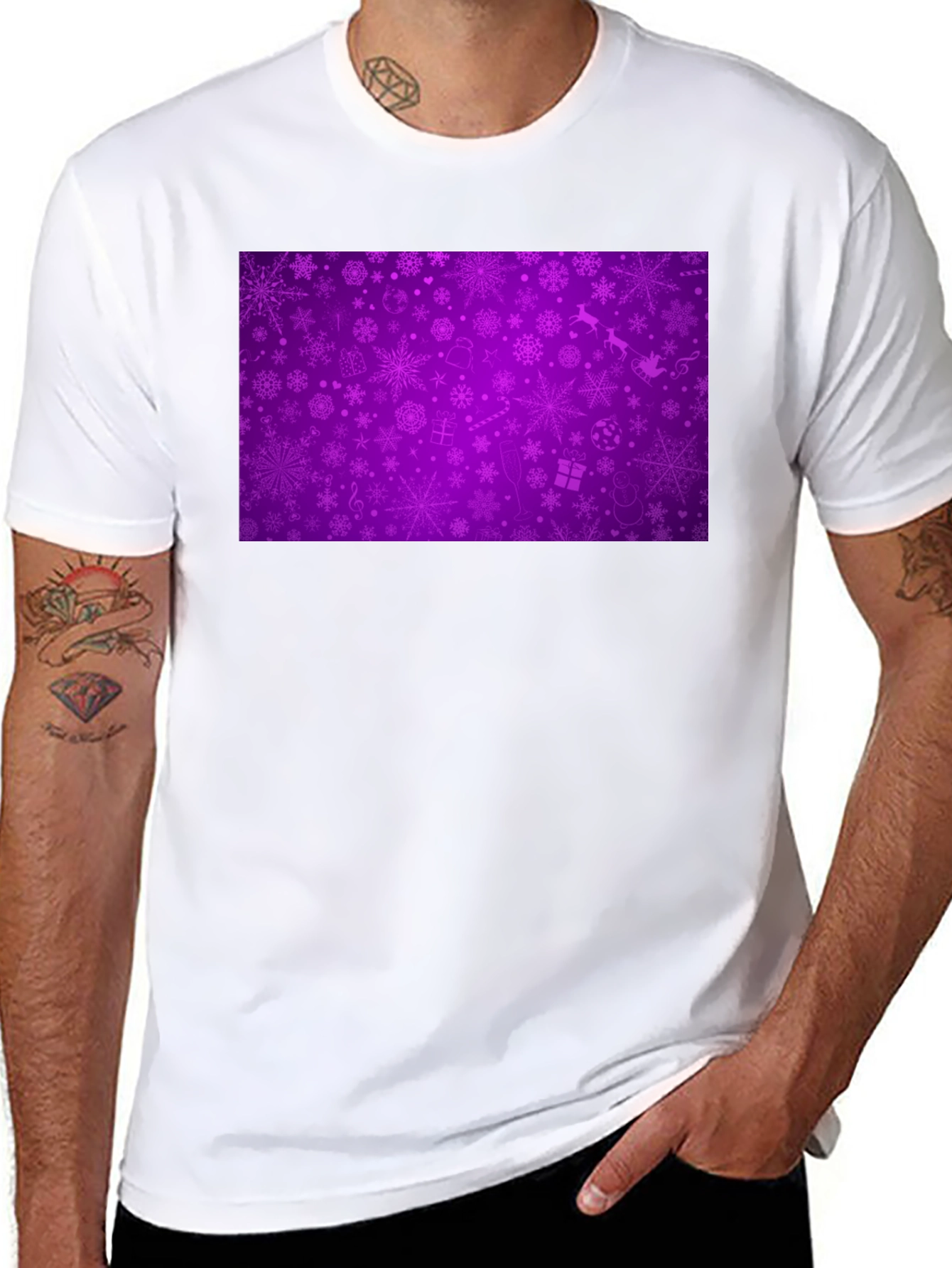 Festive Purple Snowflake Pattern T-Shirt