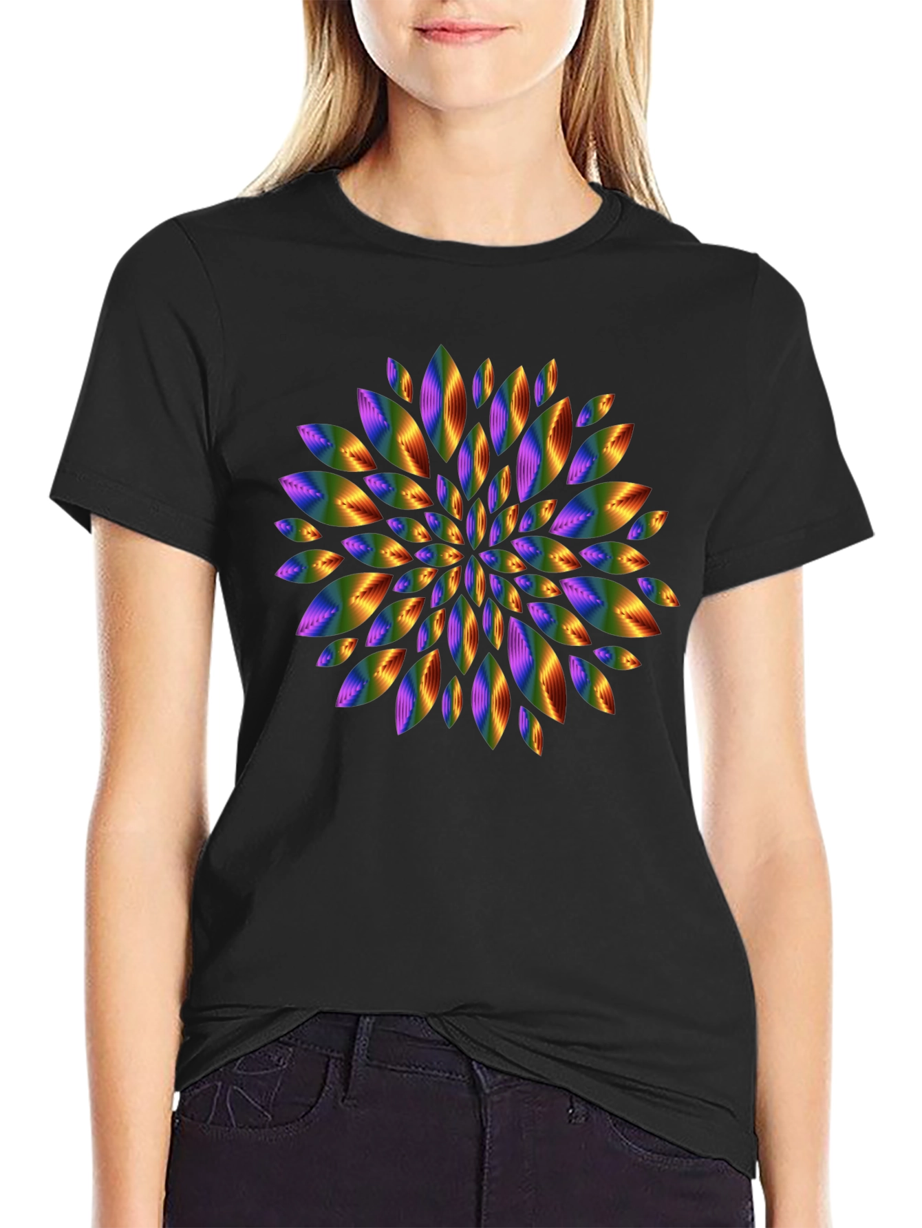 Rainbow Floral Graphic Black T-Shirt