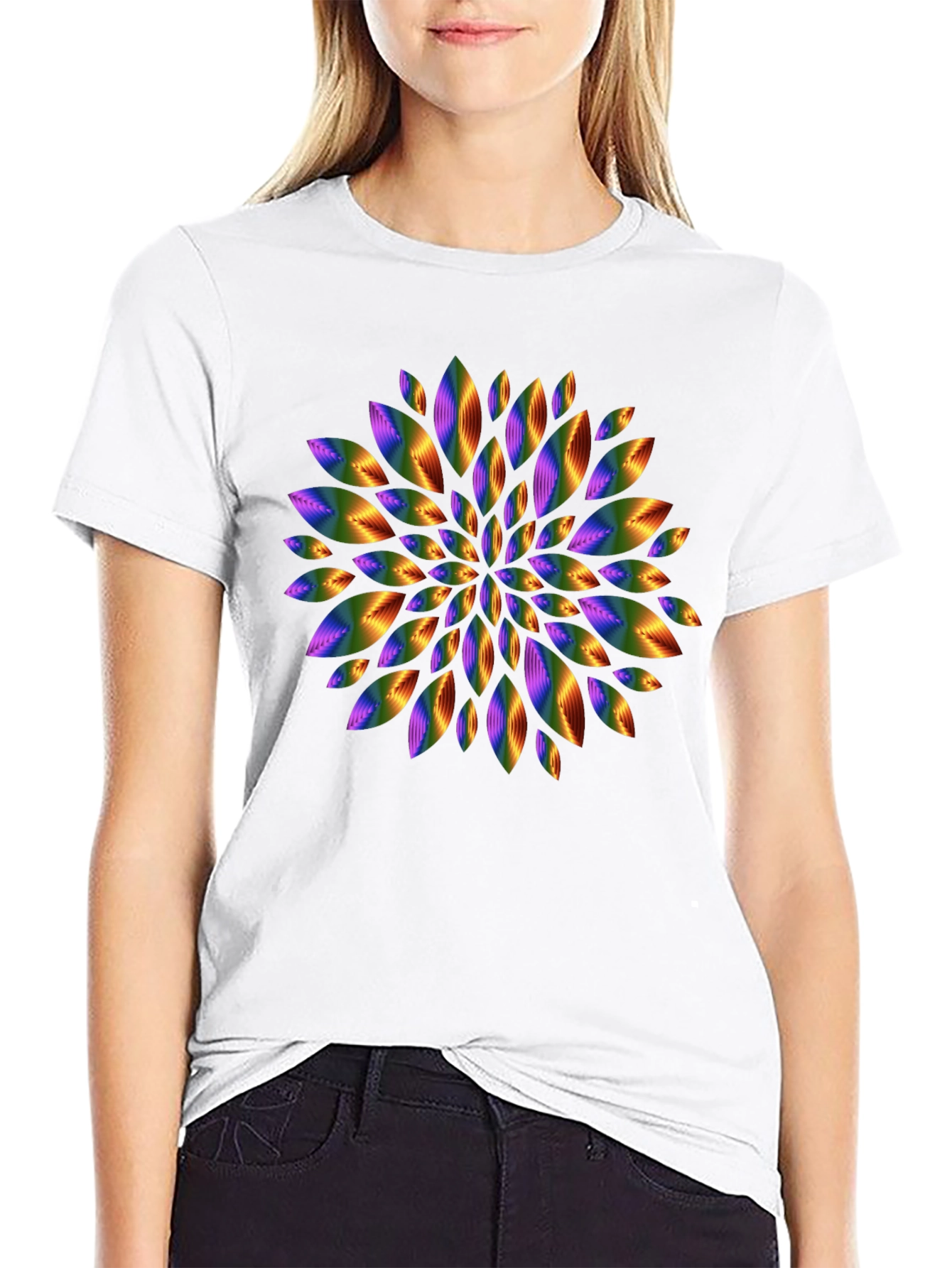 Rainbow Floral Graphic Black T-Shirt