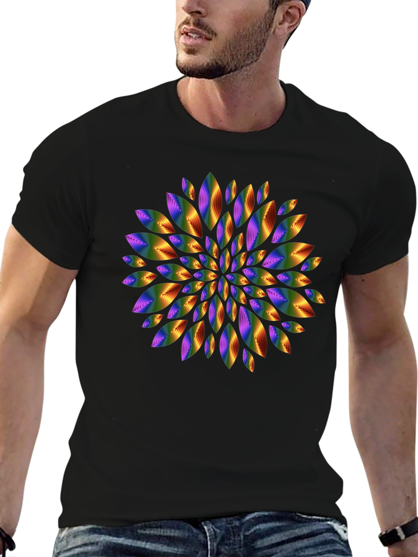 Rainbow Floral Graphic Black T-Shirt