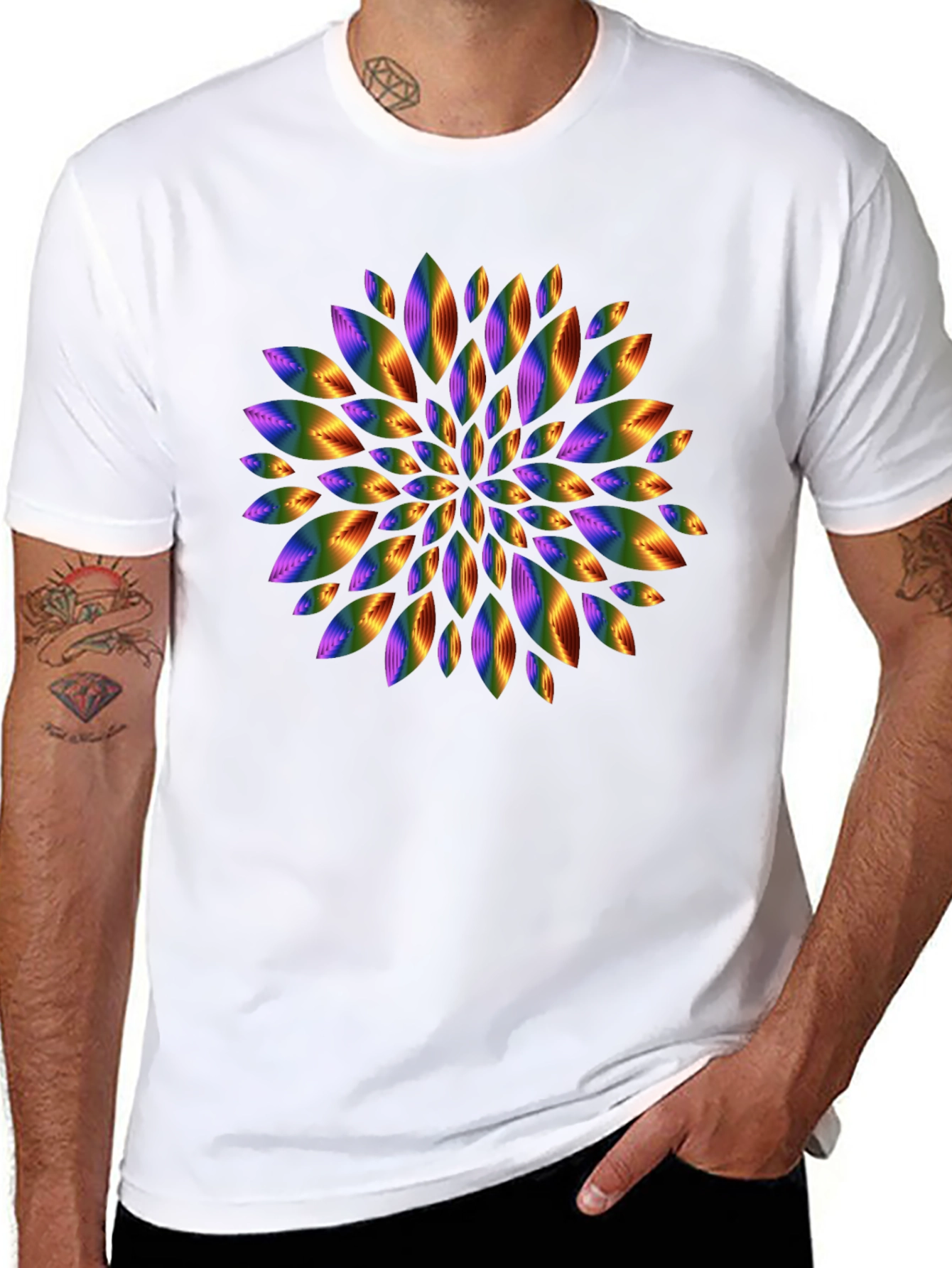 Rainbow Floral Graphic Black T-Shirt