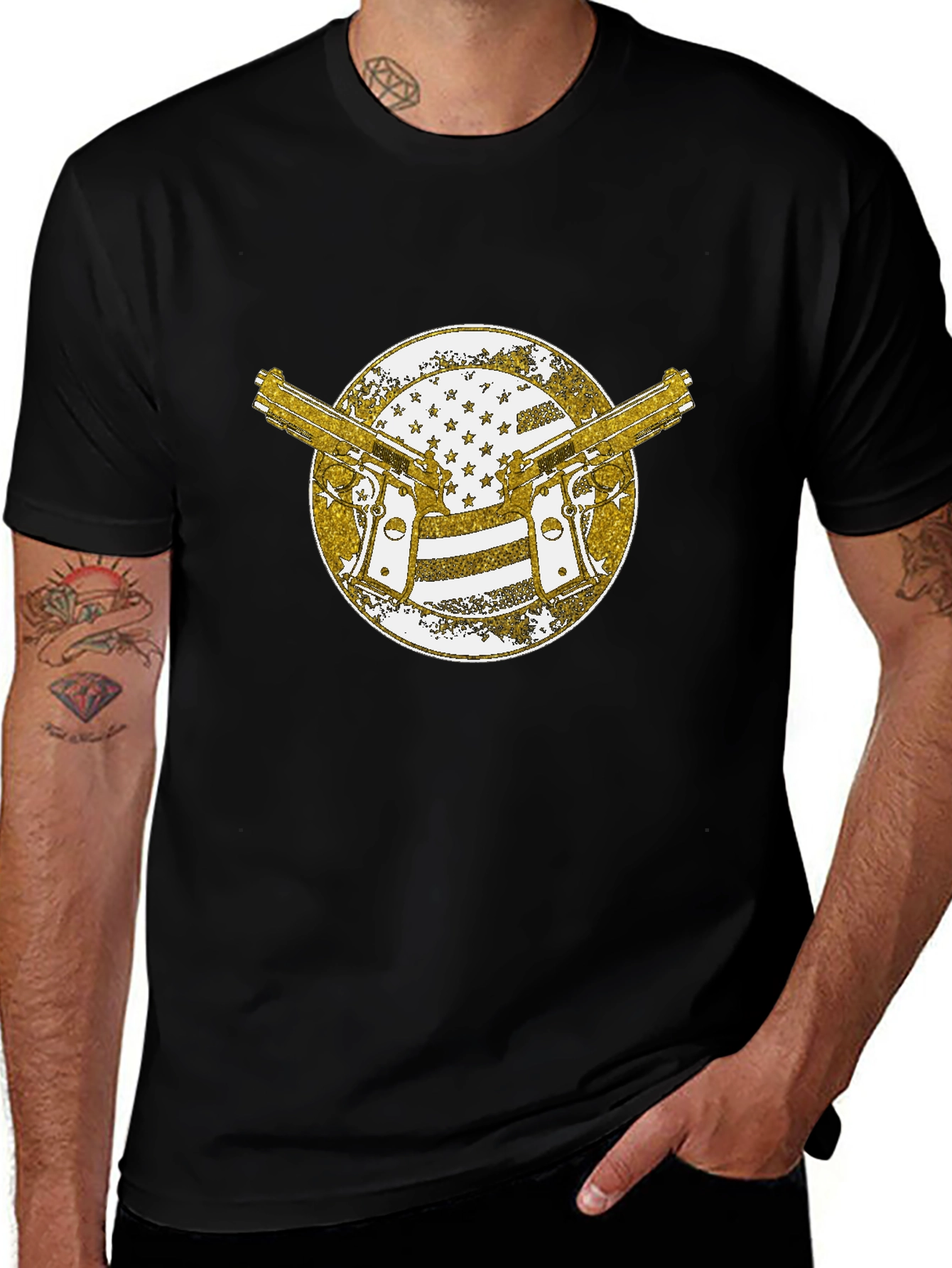 Guns & American Flag Graphic T-Shirt