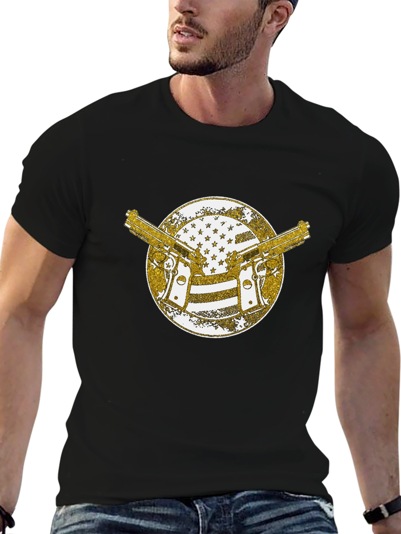Guns & American Flag Graphic T-Shirt