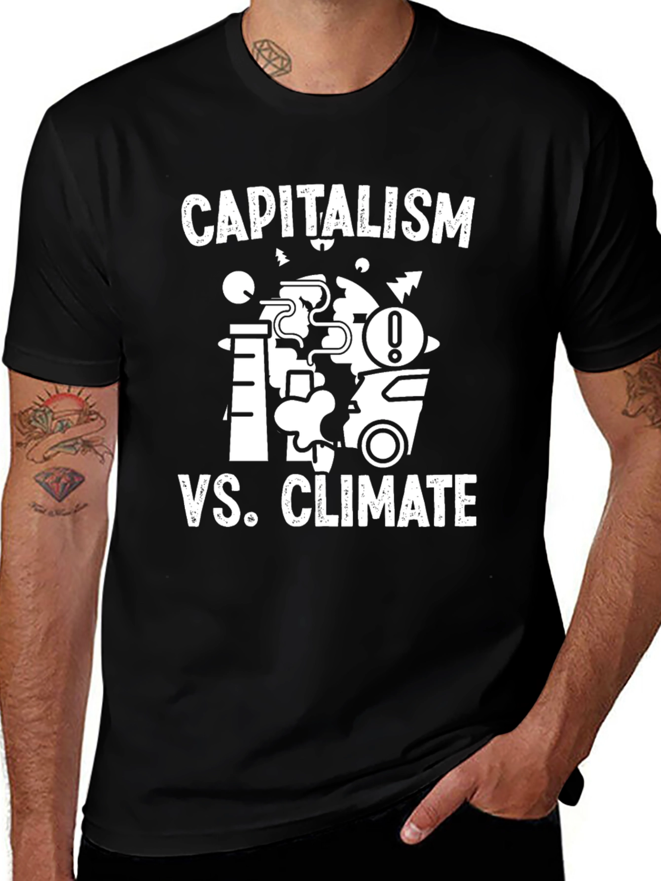 Capitalism vs. Climate Black Graphic T-Shirt