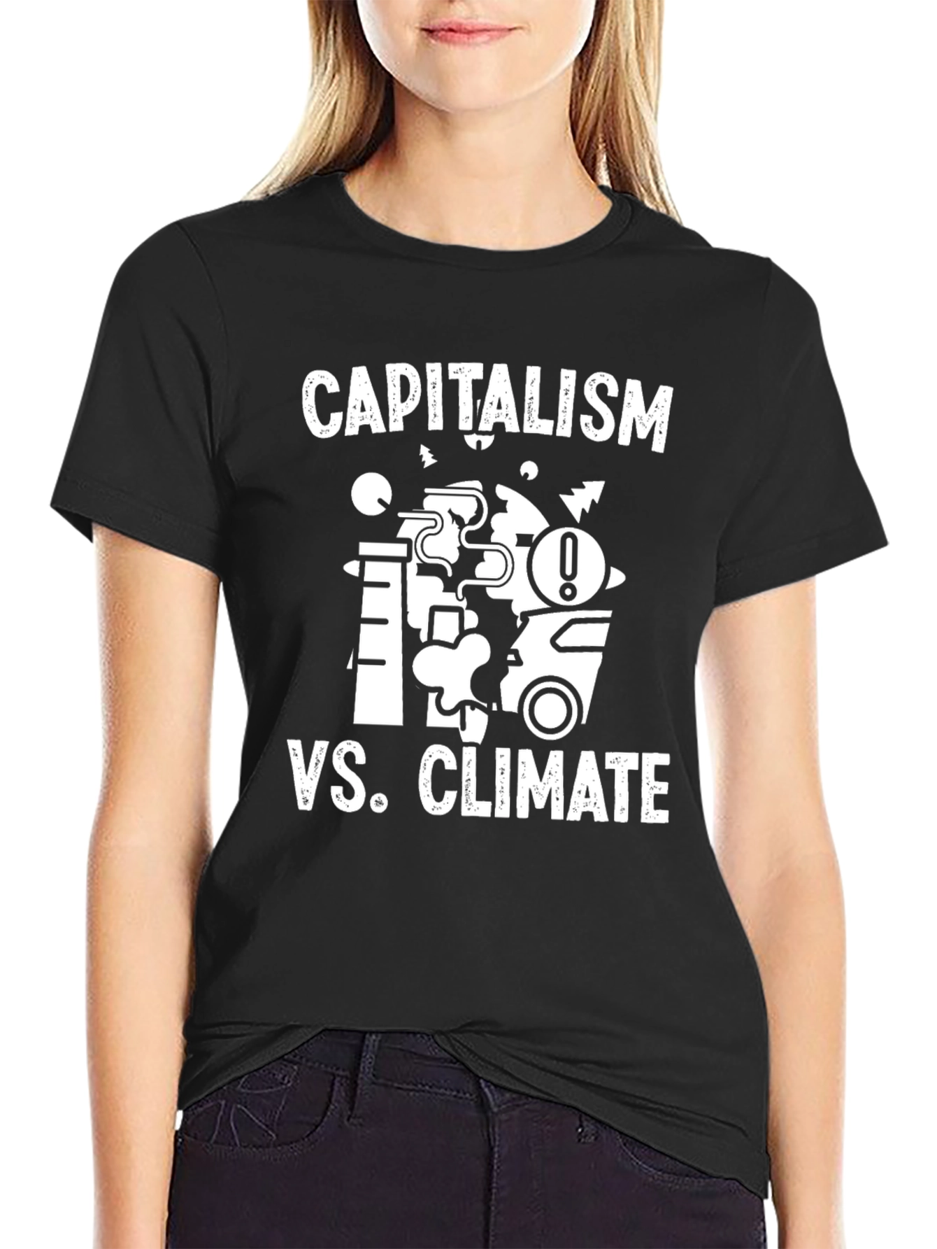 Capitalism vs. Climate Black Graphic T-Shirt
