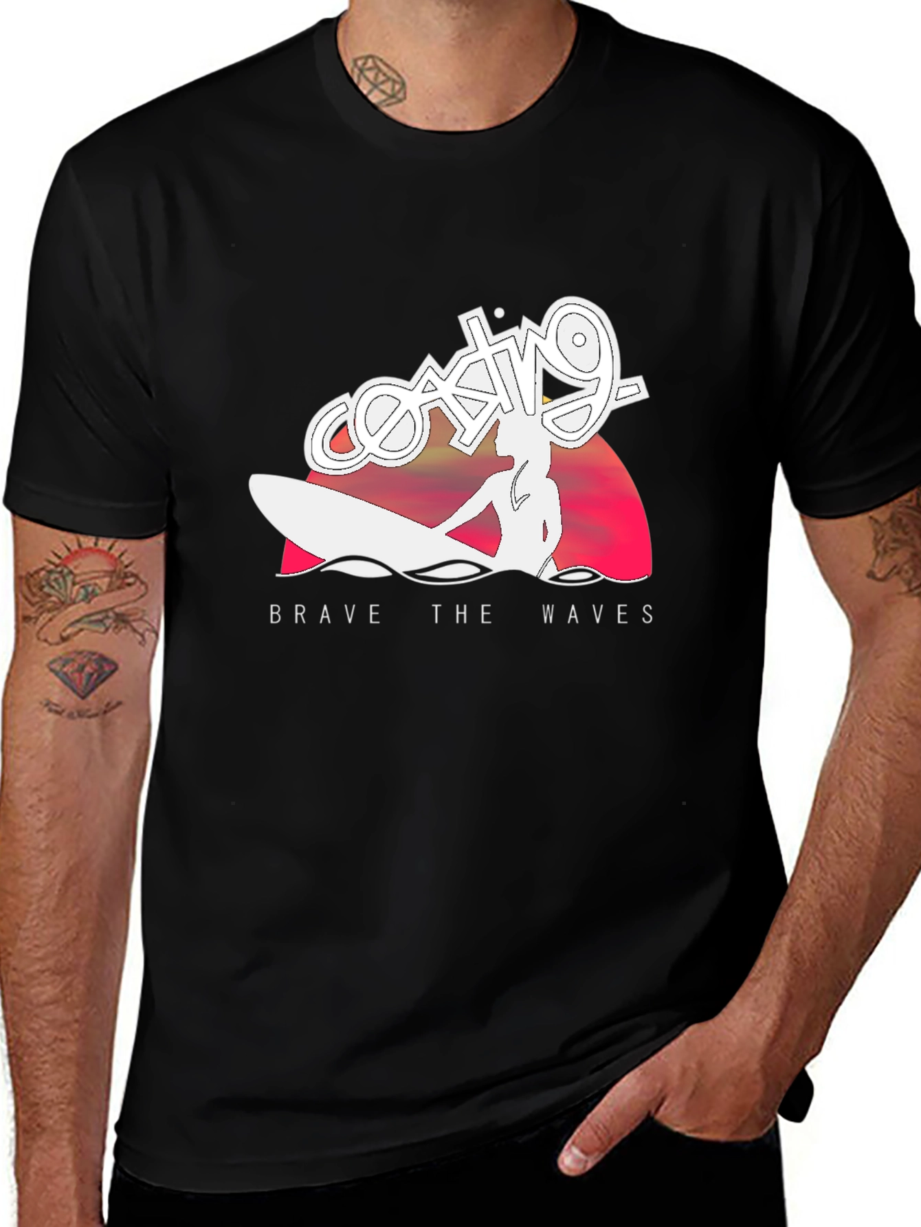 Coasting Brave The Waves T-Shirt - Black Surf Tee