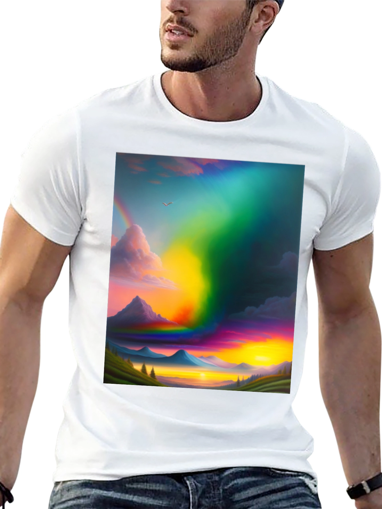 Rainbow Mountain Scene Graphic T-Shirt