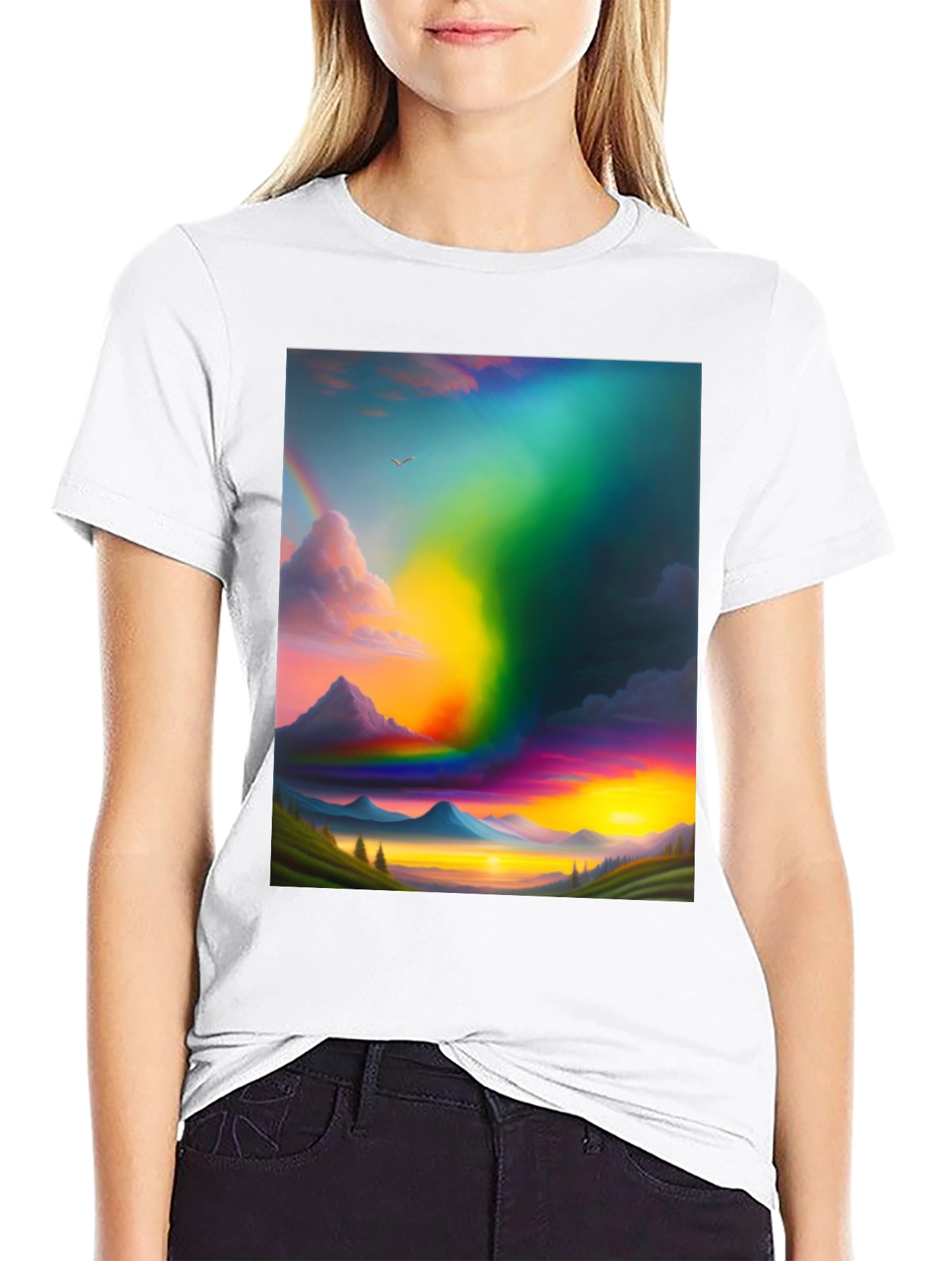 Rainbow Mountain Scene Graphic T-Shirt