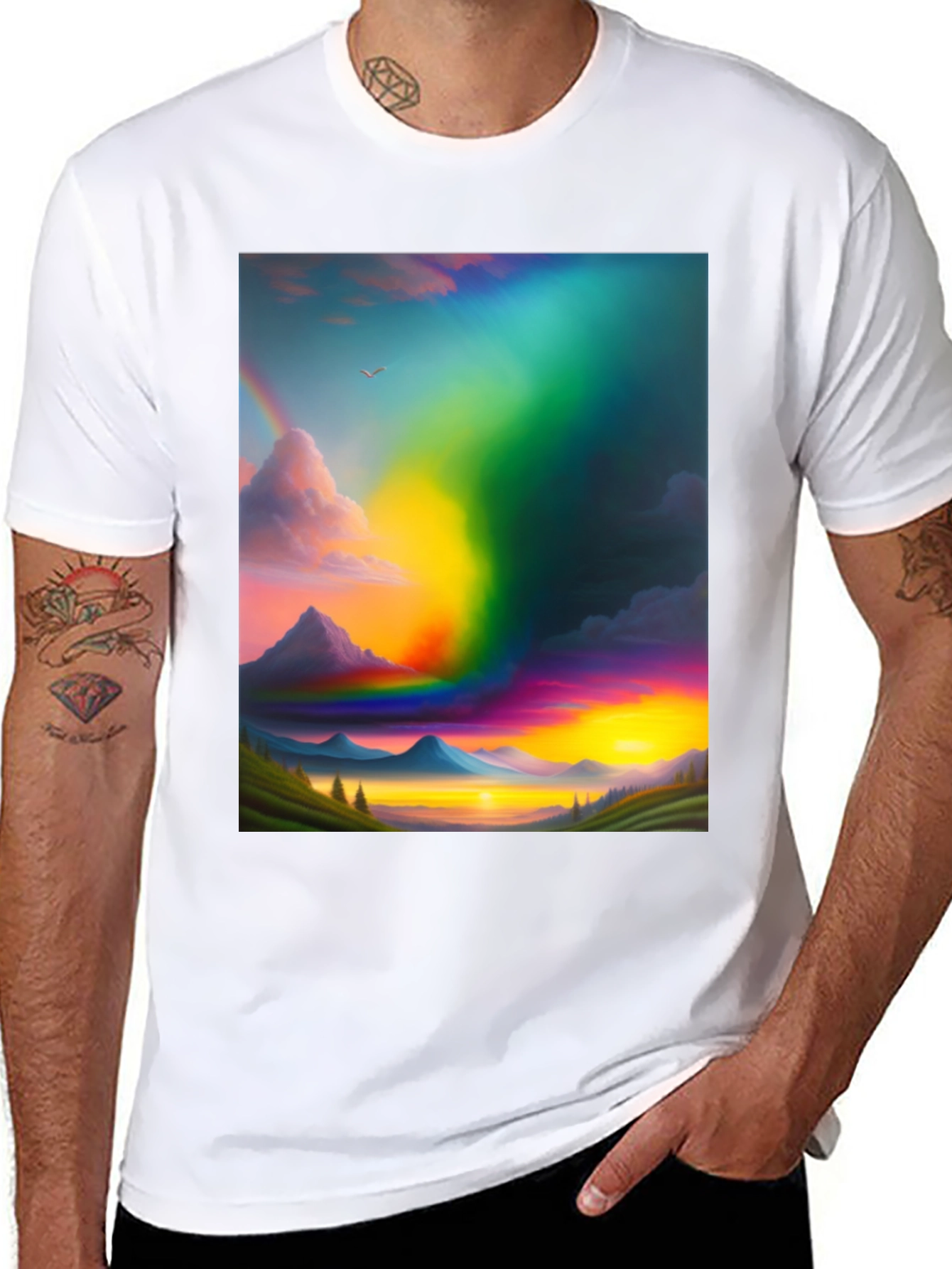 Rainbow Mountain Scene Graphic T-Shirt