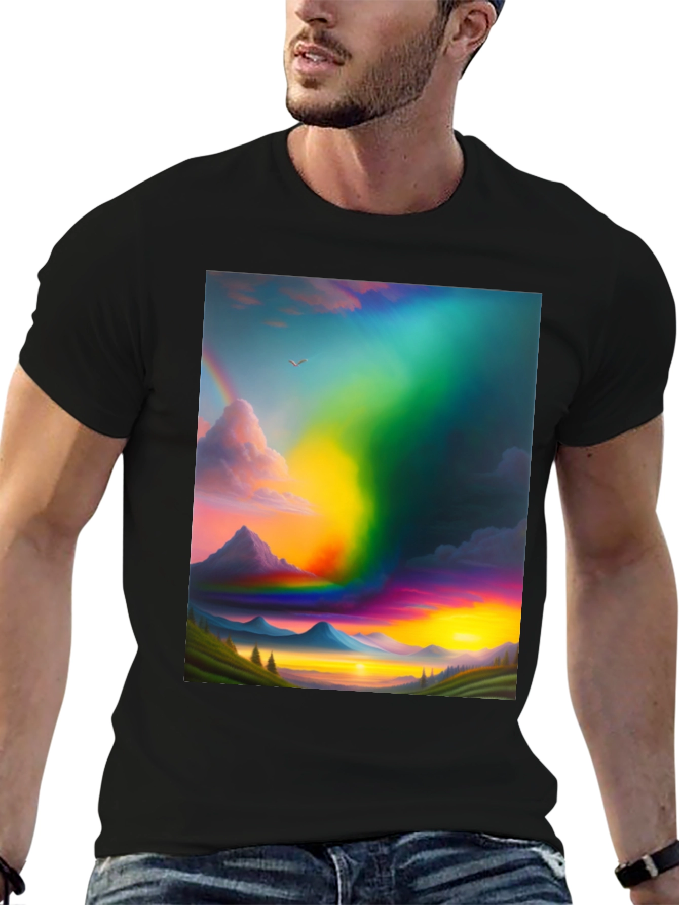 Rainbow Mountain Scene Graphic T-Shirt