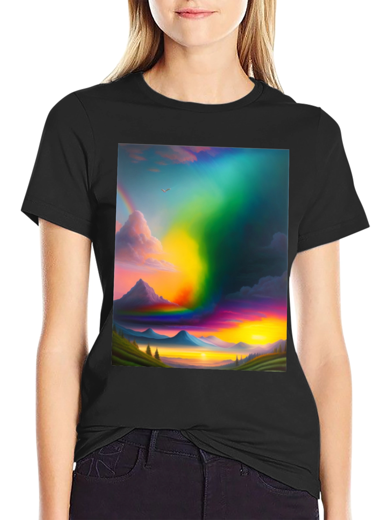 Rainbow Mountain Scene Graphic T-Shirt