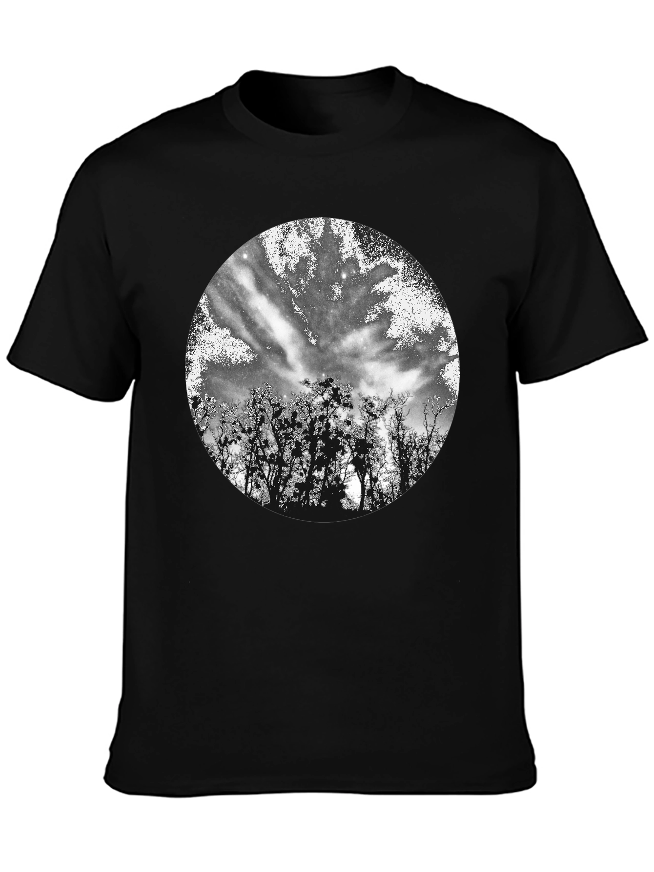 Black T-Shirt with Celestial Tree Print