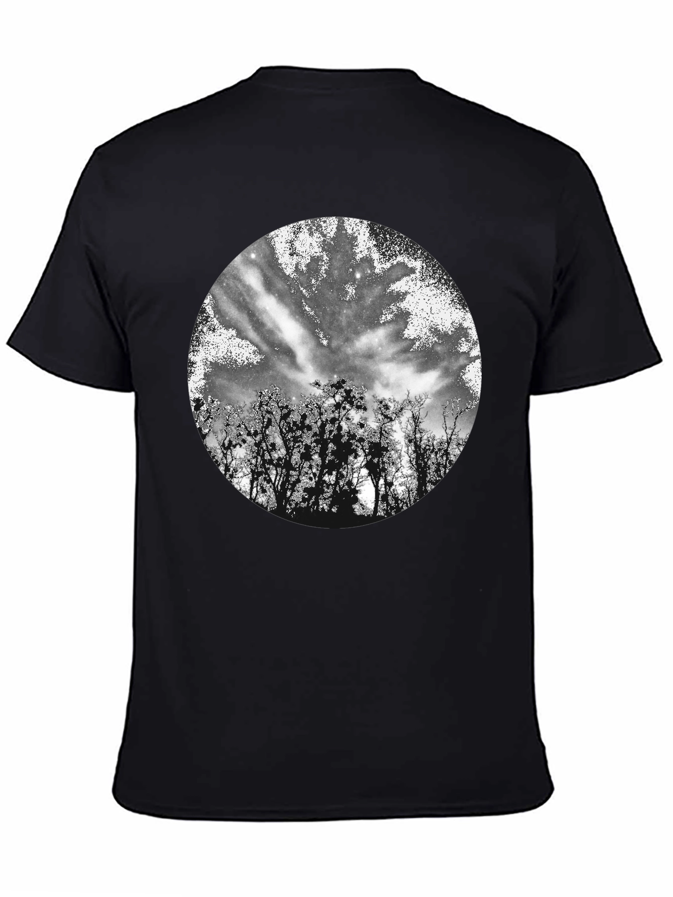 Black T-Shirt with Celestial Tree Print
