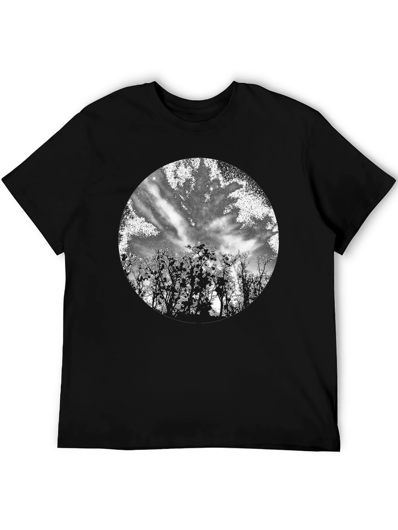 Black T-Shirt with Celestial Tree Print
