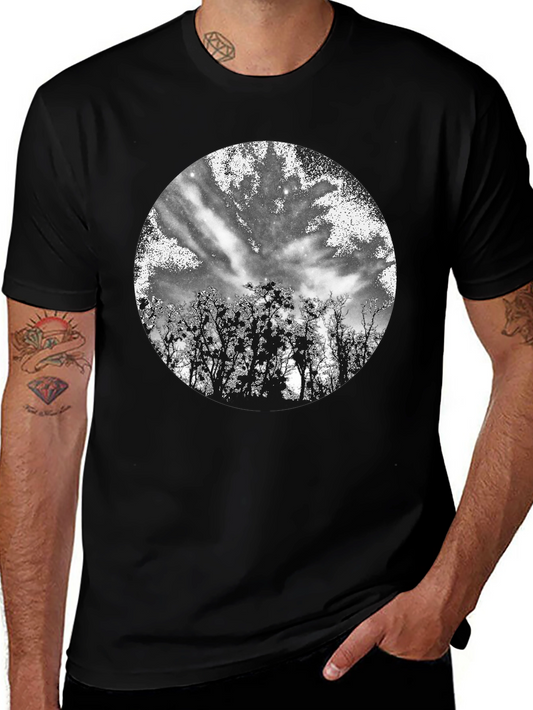 Black T-Shirt with Celestial Tree Print