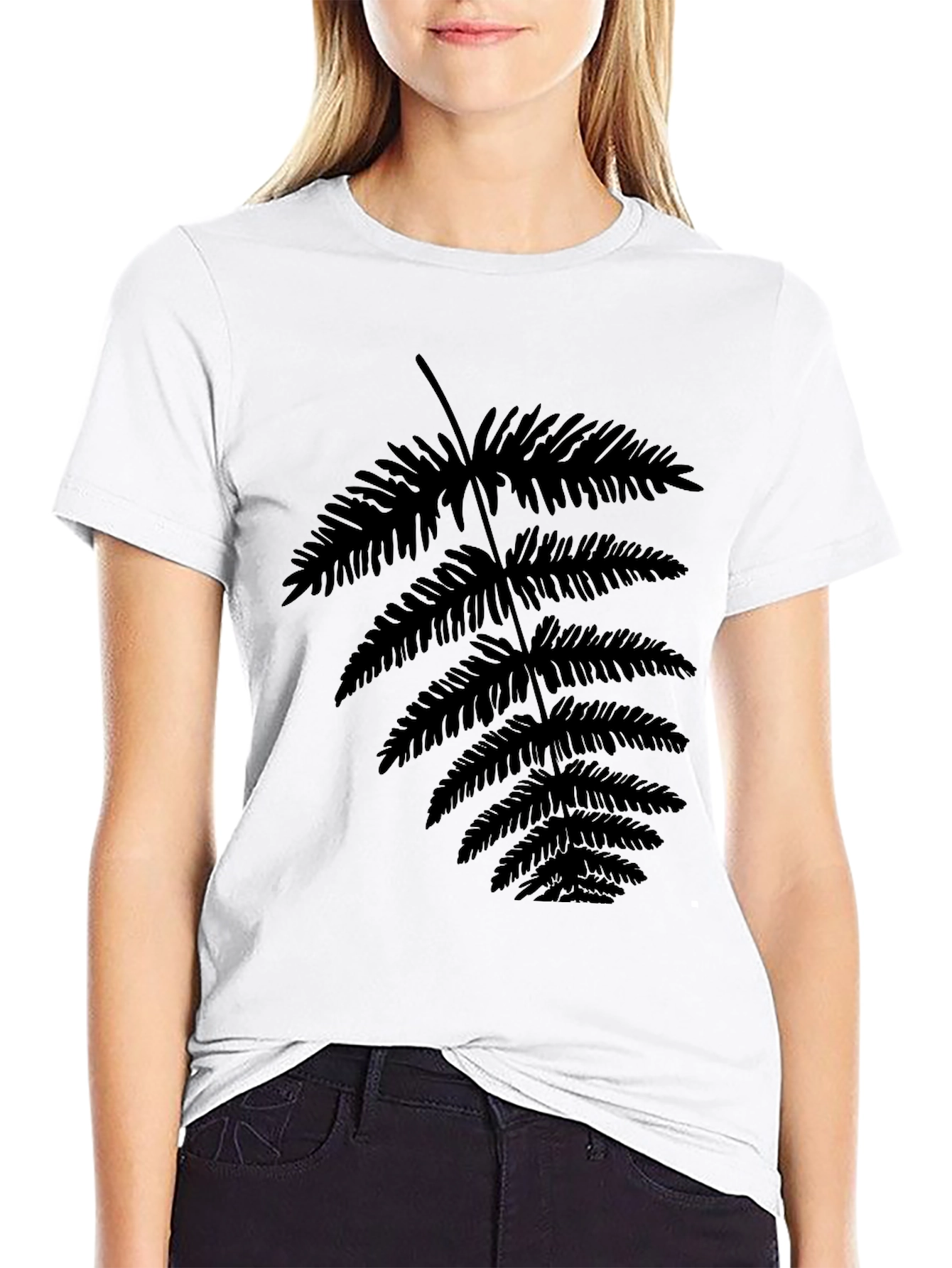Botanical Fern Print Black T-Shirt