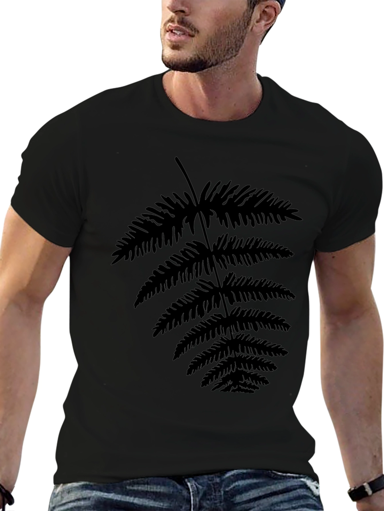 Botanical Fern Print Black T-Shirt