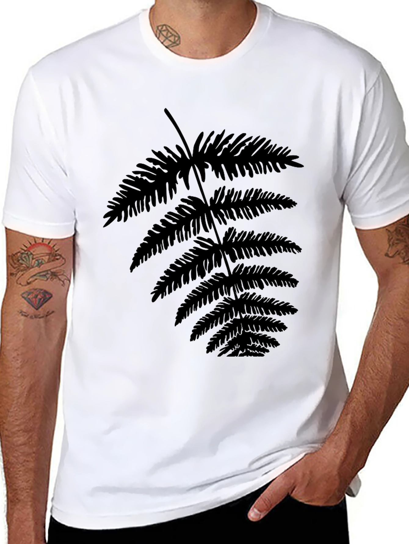 Botanical Fern Print Black T-Shirt