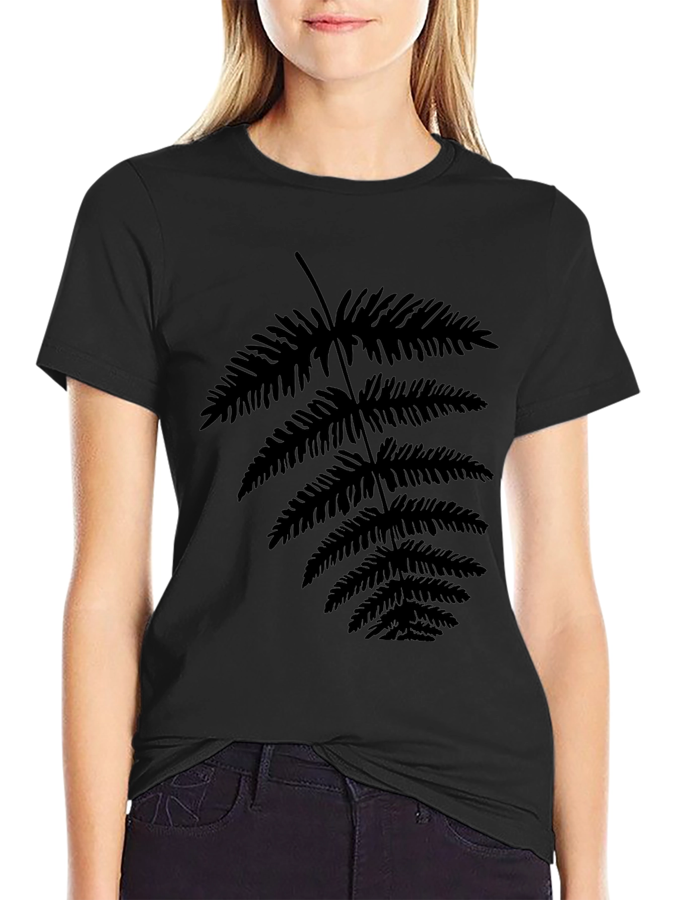 Botanical Fern Print Black T-Shirt