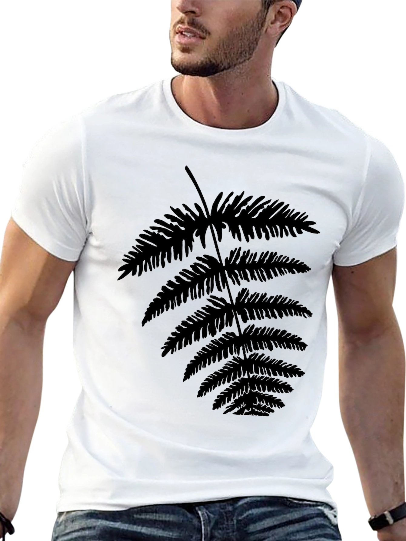Botanical Fern Print Black T-Shirt