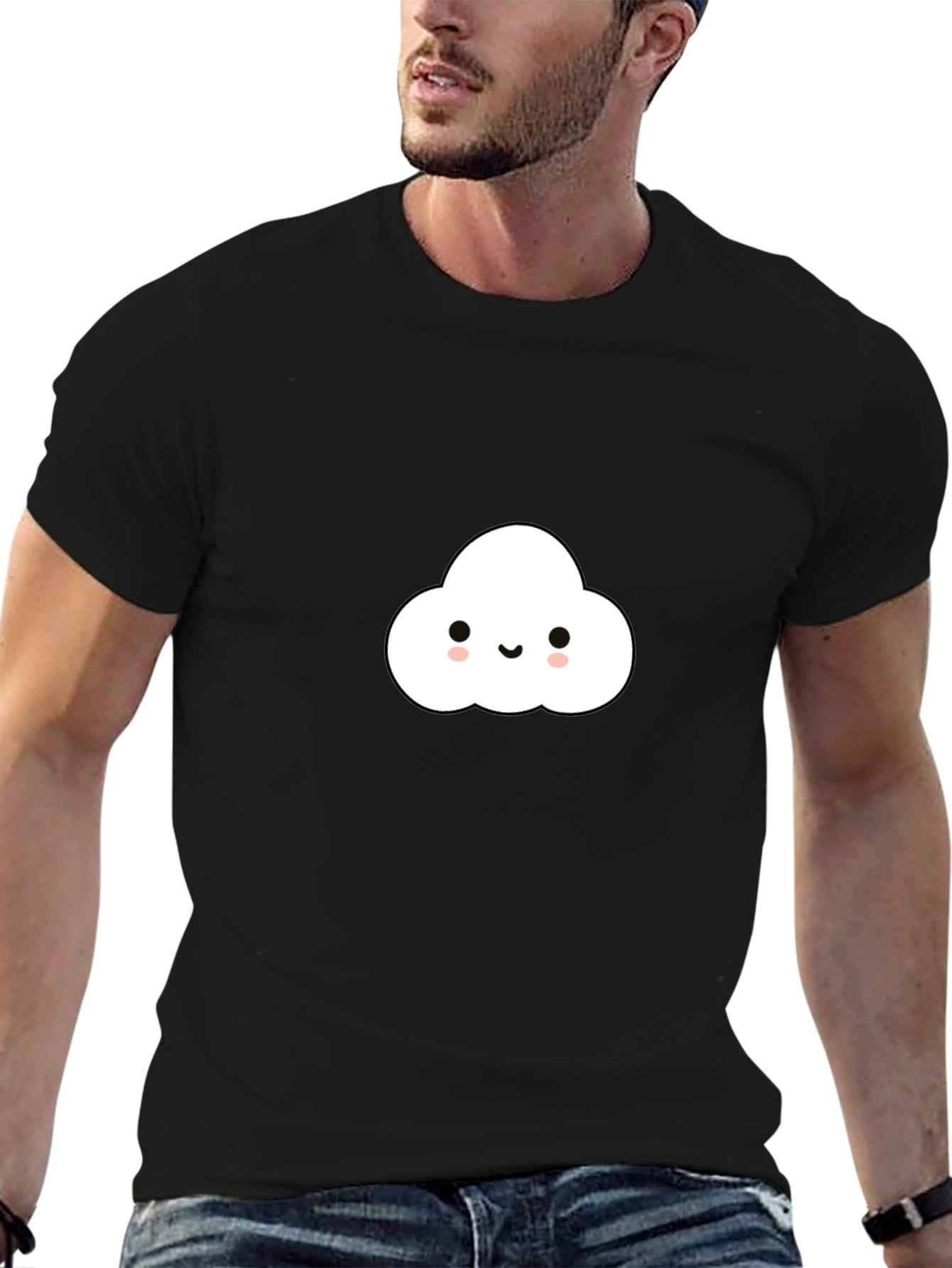 Cute Cloud Graphic Tee - Black Cotton Comfort