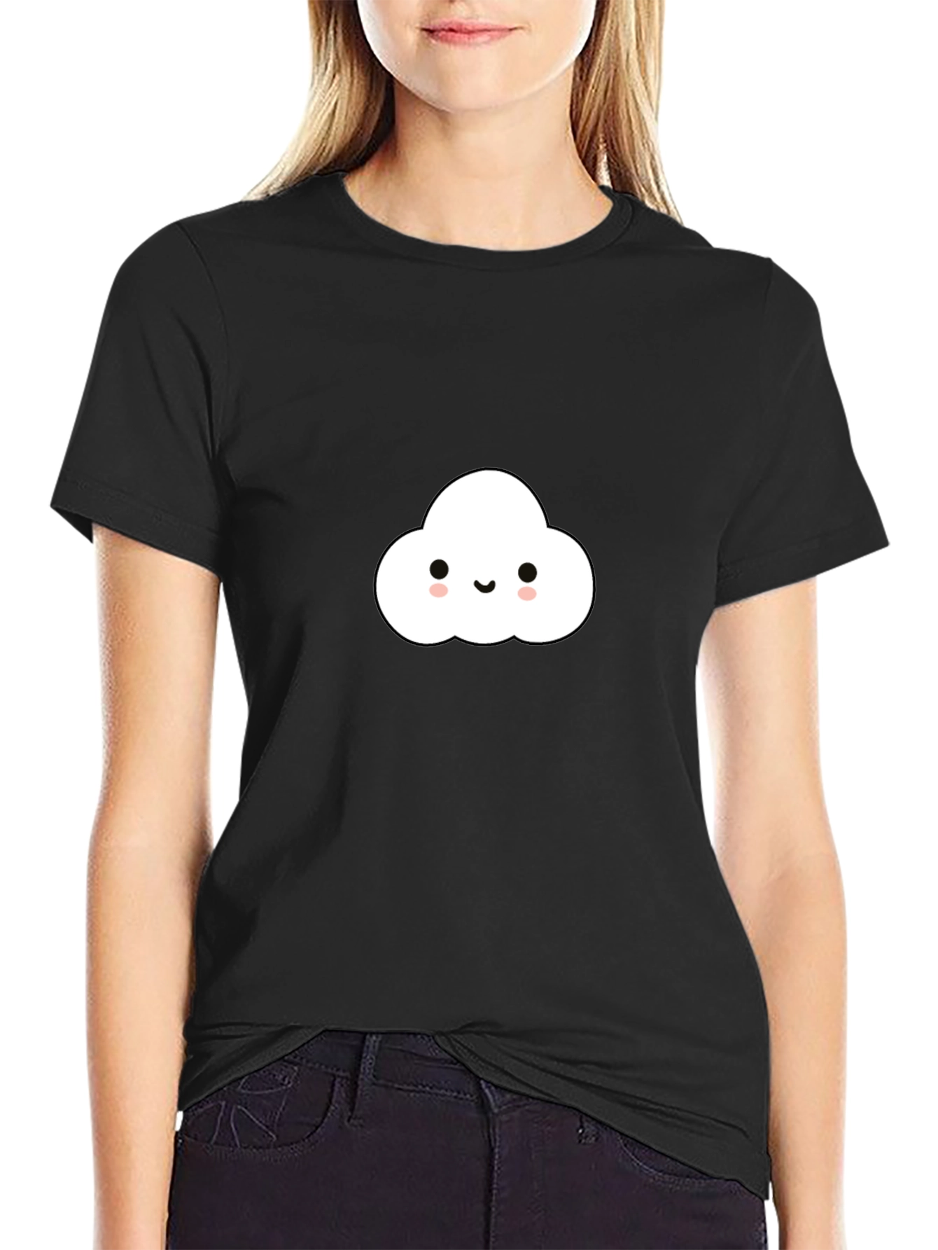 Cute Cloud Graphic Tee - Black Cotton Comfort