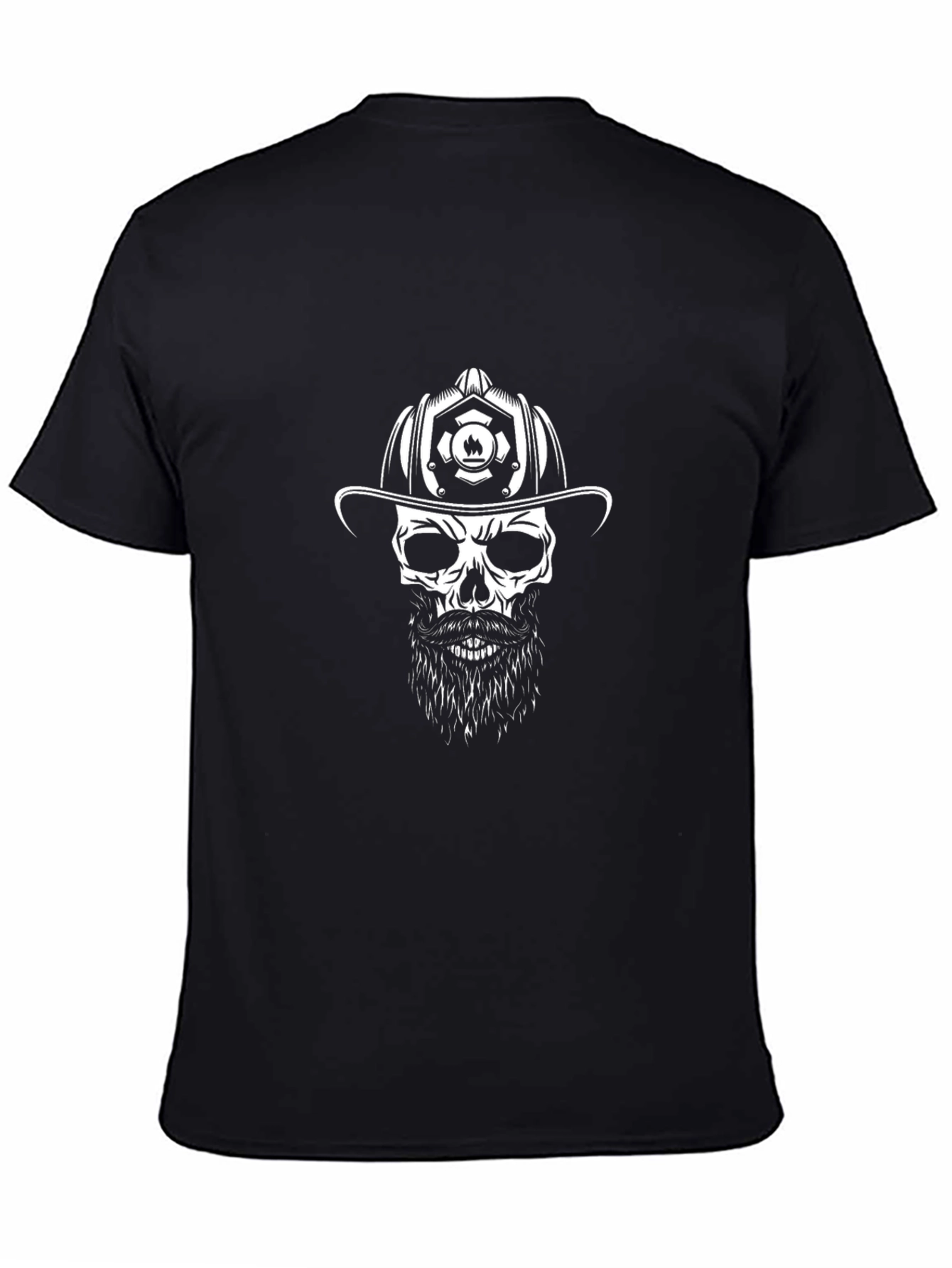 Firefighter Skull Graphic Tee - Black Cotton T-Shirt