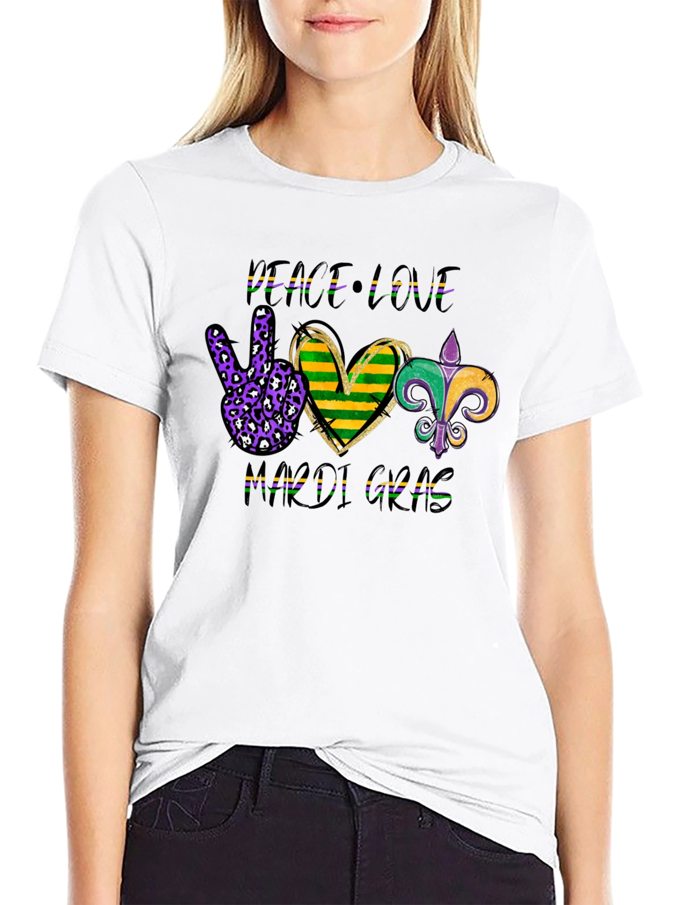 Mardi Gras Peace Love Graphic Tee