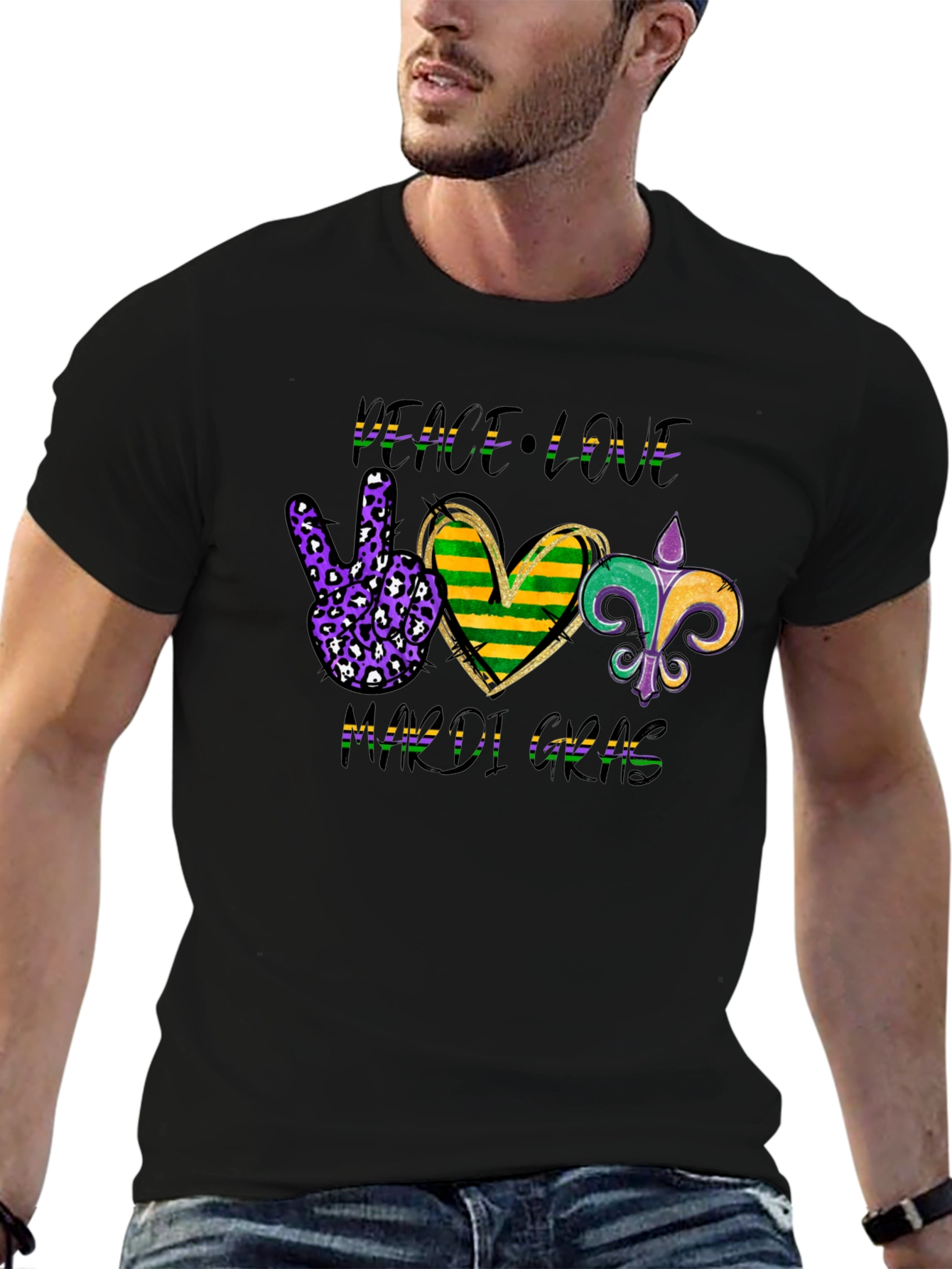 Mardi Gras Peace Love Graphic Tee