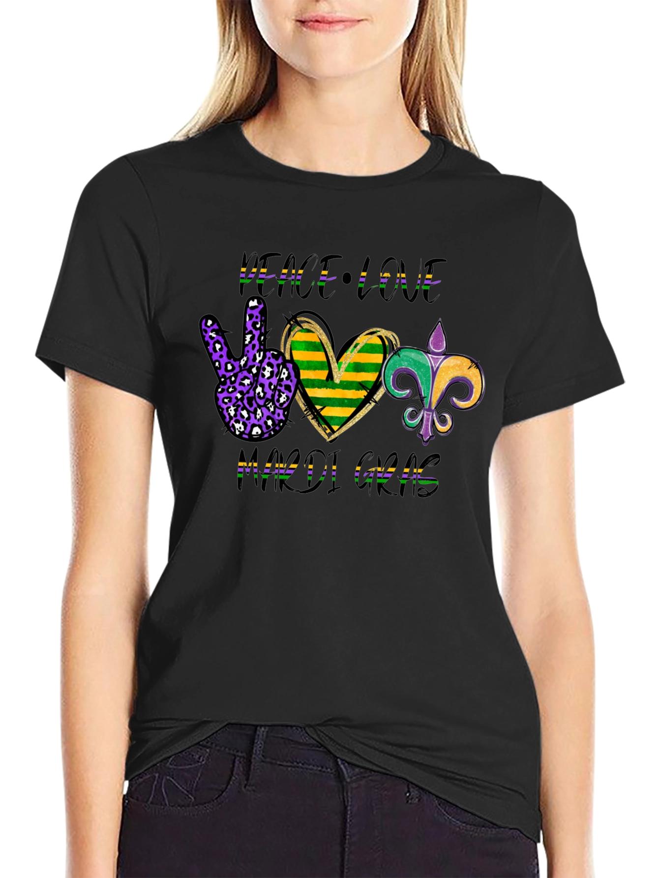 Mardi Gras Peace Love Graphic Tee