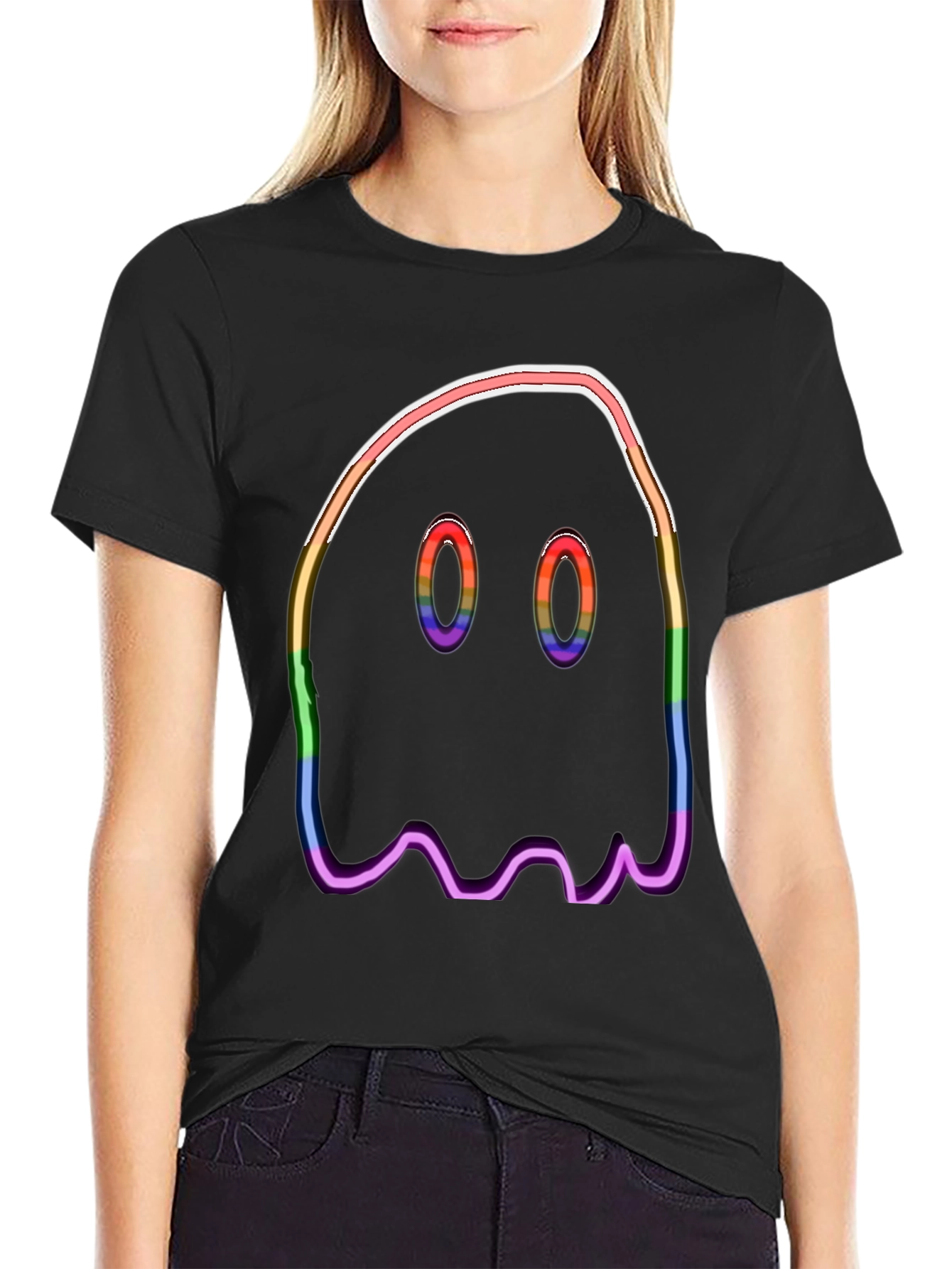 Rainbow Ghost Graphic Tee - Halloween Spooky Shirt