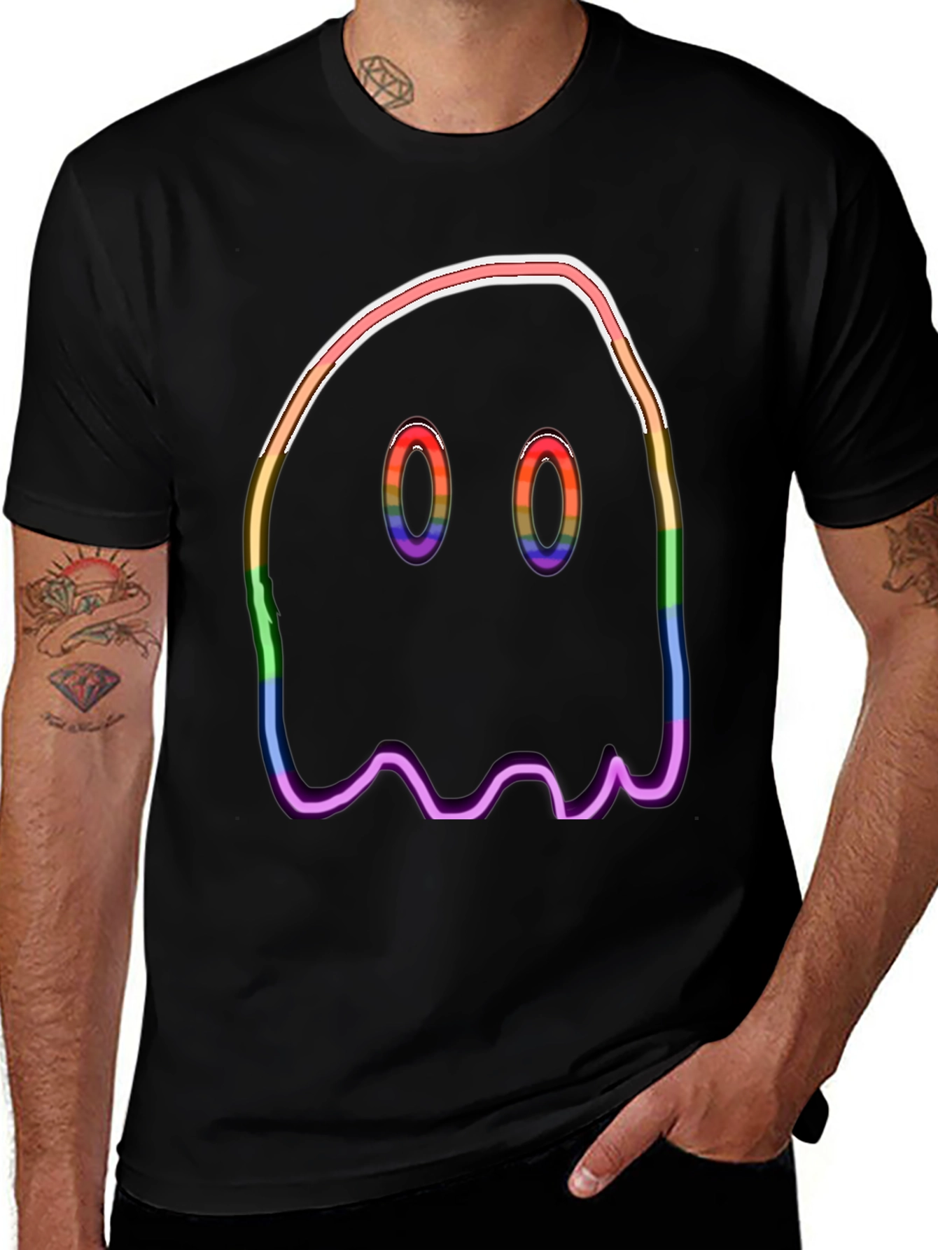 Rainbow Ghost Graphic Tee - Halloween Spooky Shirt