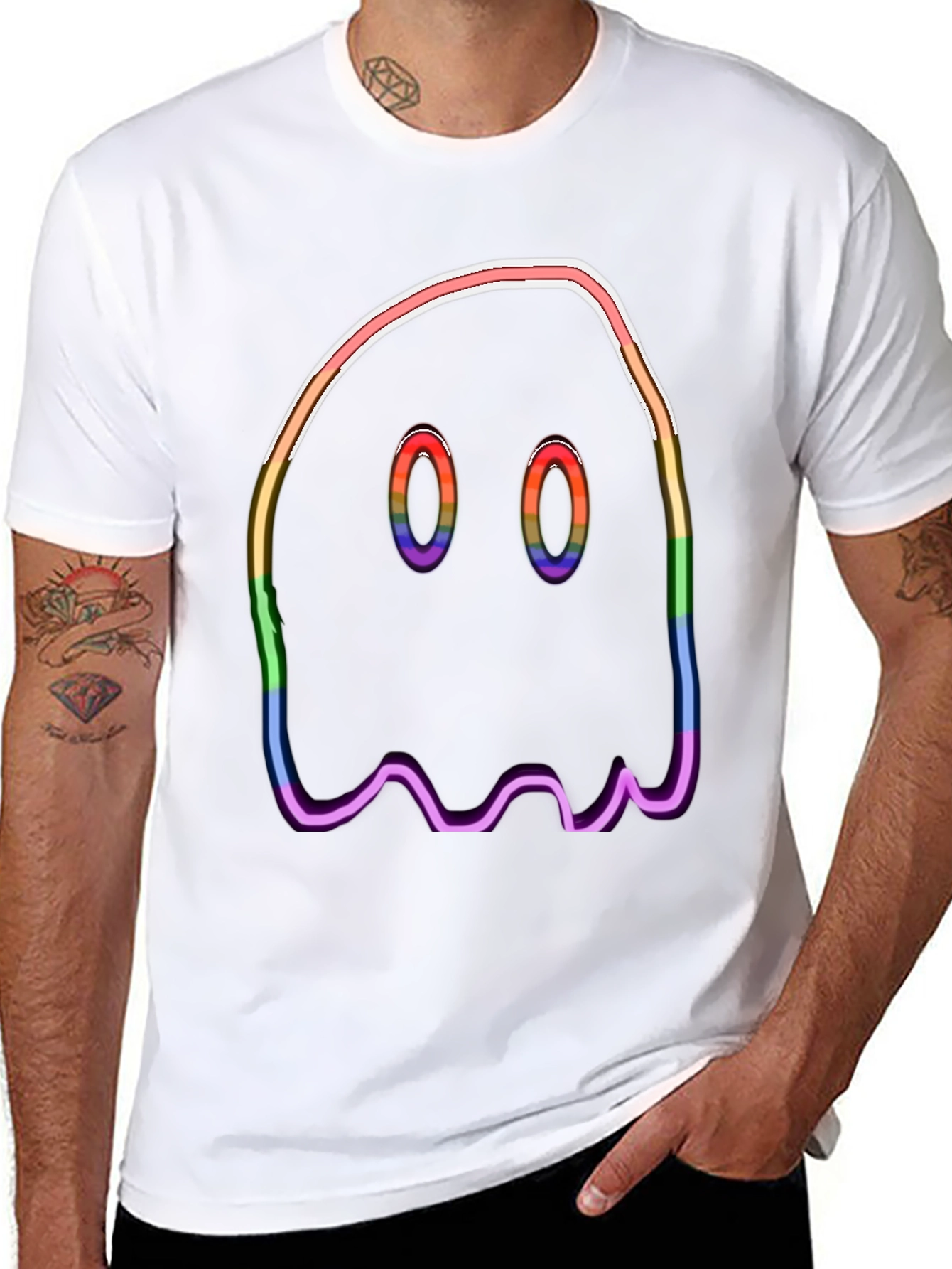Rainbow Ghost Graphic Tee - Halloween Spooky Shirt