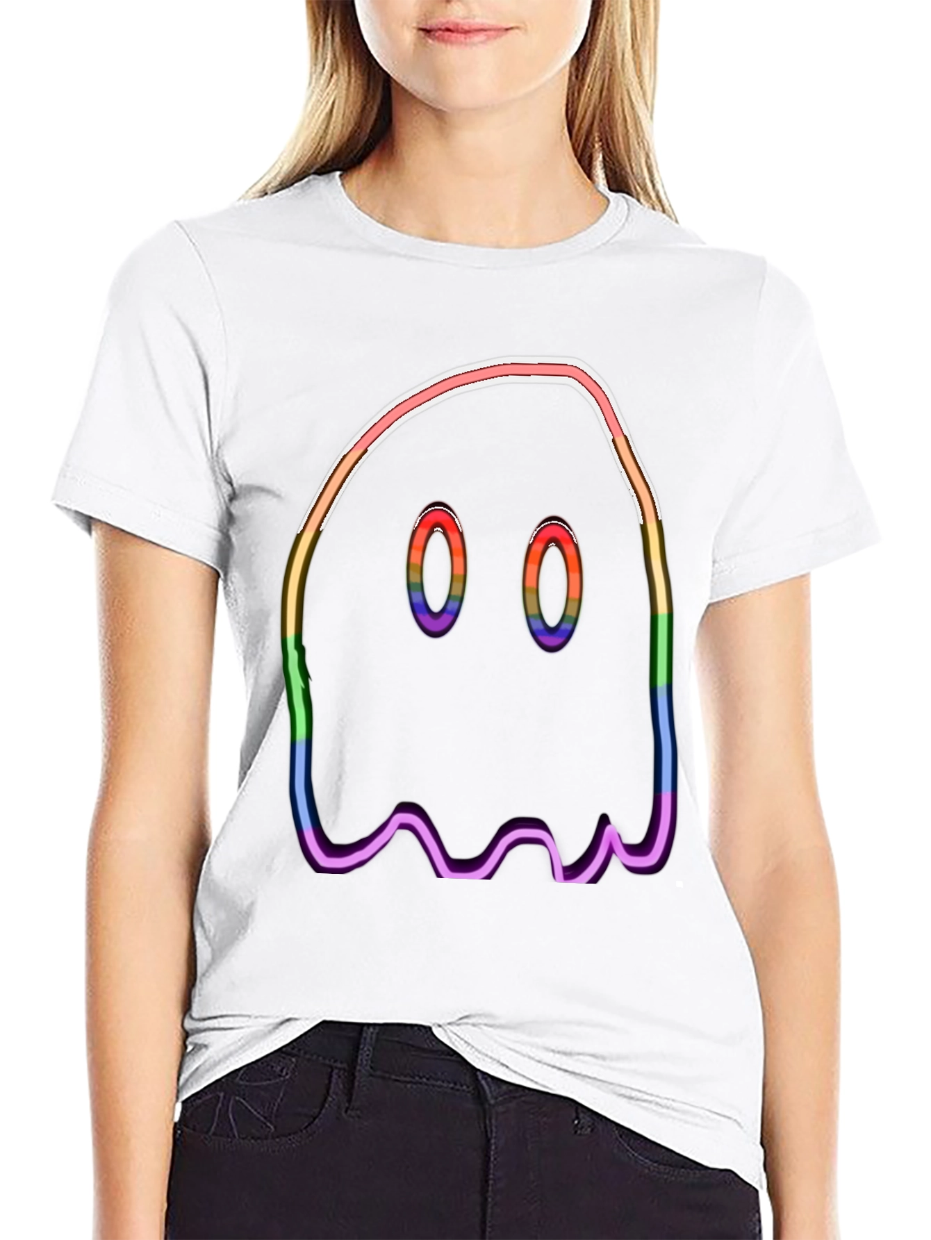 Rainbow Ghost Graphic Tee - Halloween Spooky Shirt