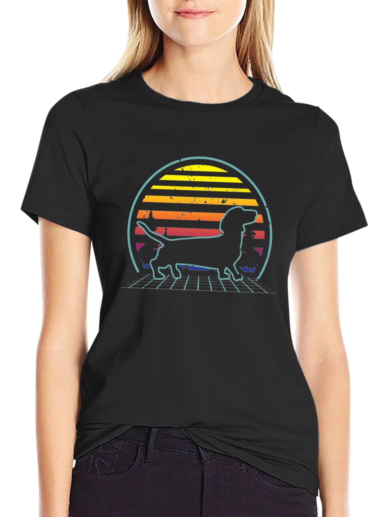 Retro Dachshund Sunset T-Shirt - Cool Dog Lover Tee