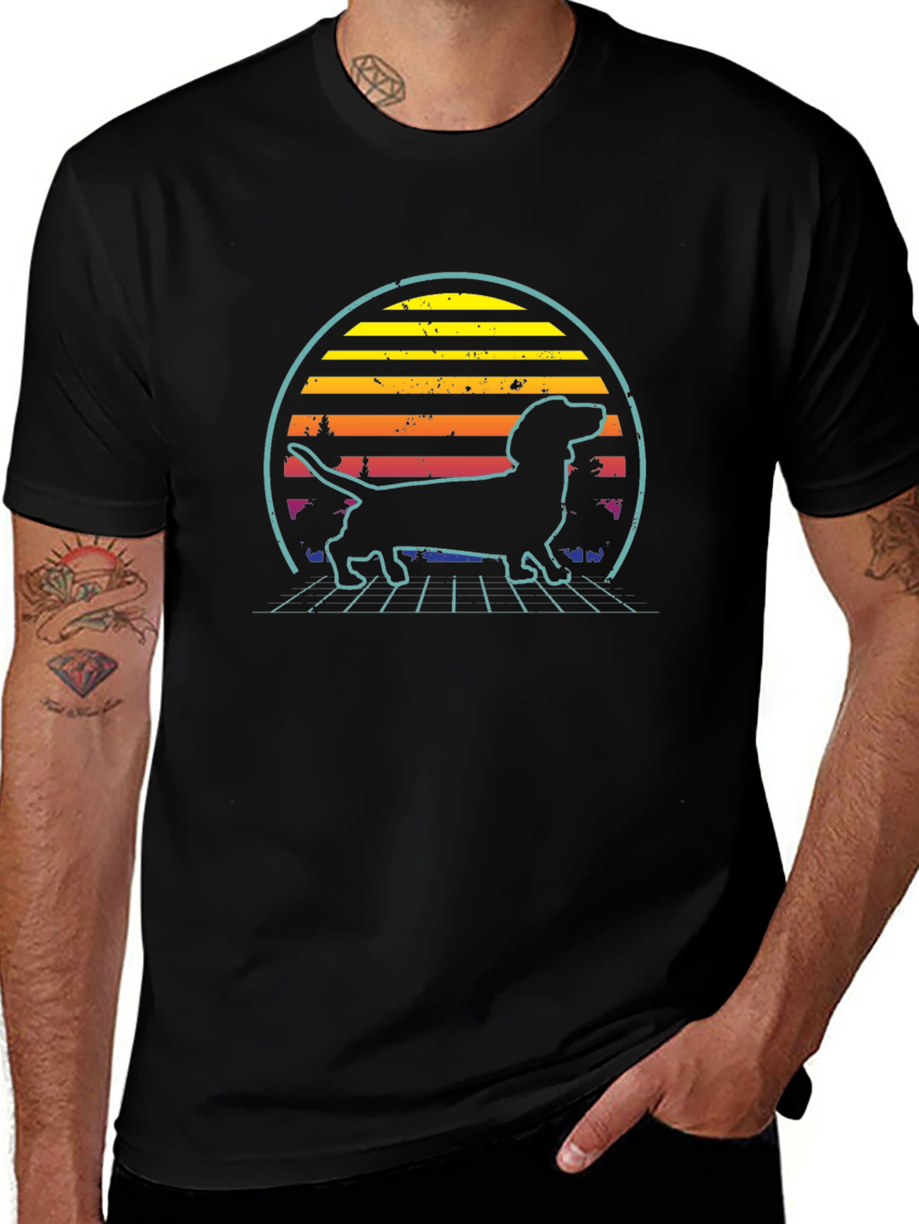 Retro Dachshund Sunset T-Shirt - Cool Dog Lover Tee