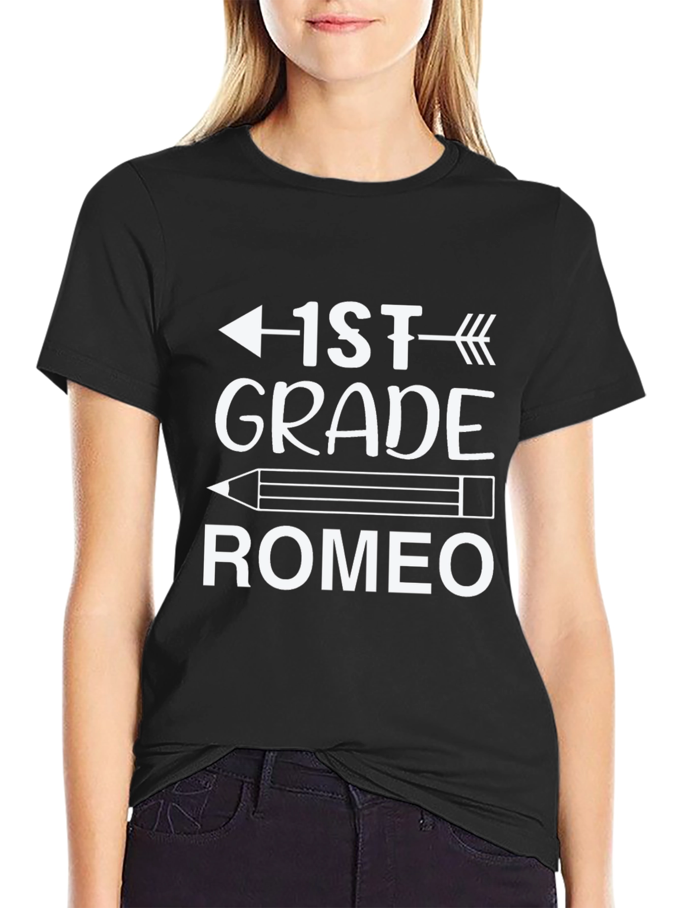 1st Grade Romeo Back to School Black T-Shirt