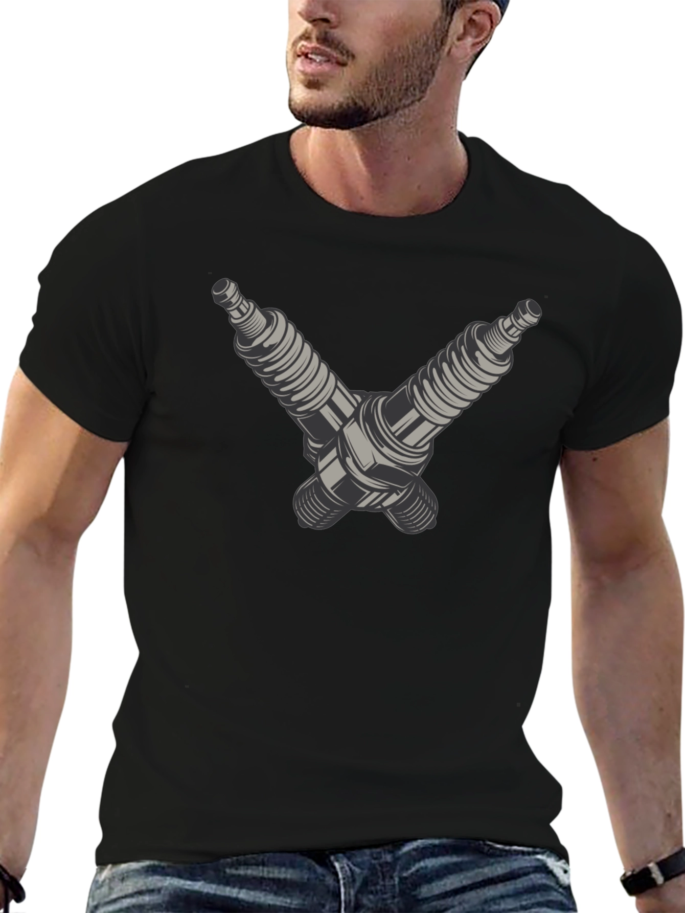 Spark Plug Crossed Graphic Tee - Black